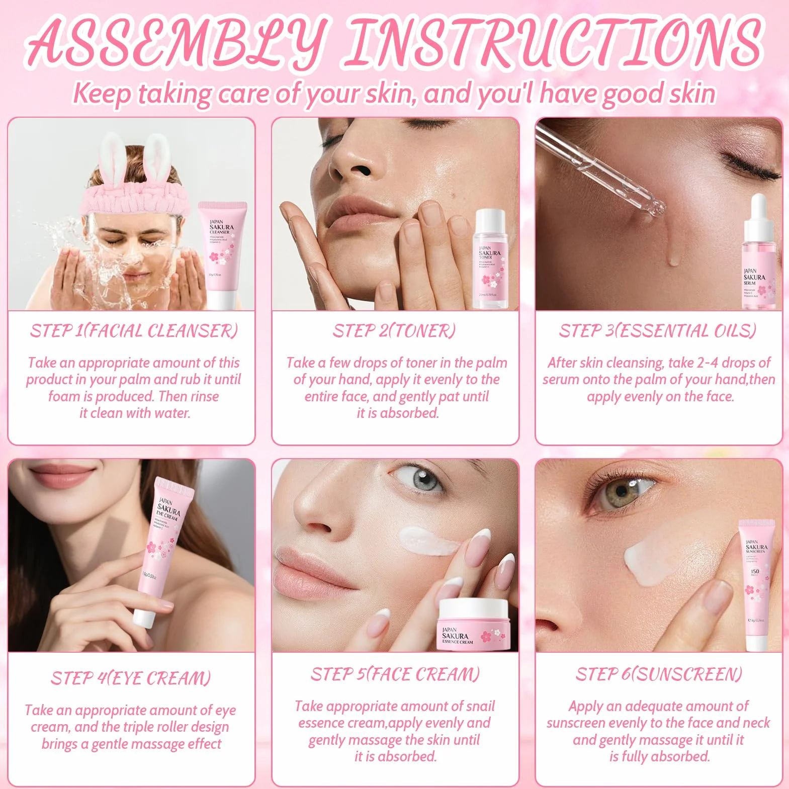 29 Pezzi Kit per la Cura della Pelle Sakura, include Detergente, Tonico, Crema Viso, Maschera, Siero e Crema per Gli Occhi, Mini Size da Viaggio Prodotti Skincare per Ragazze e Donne
