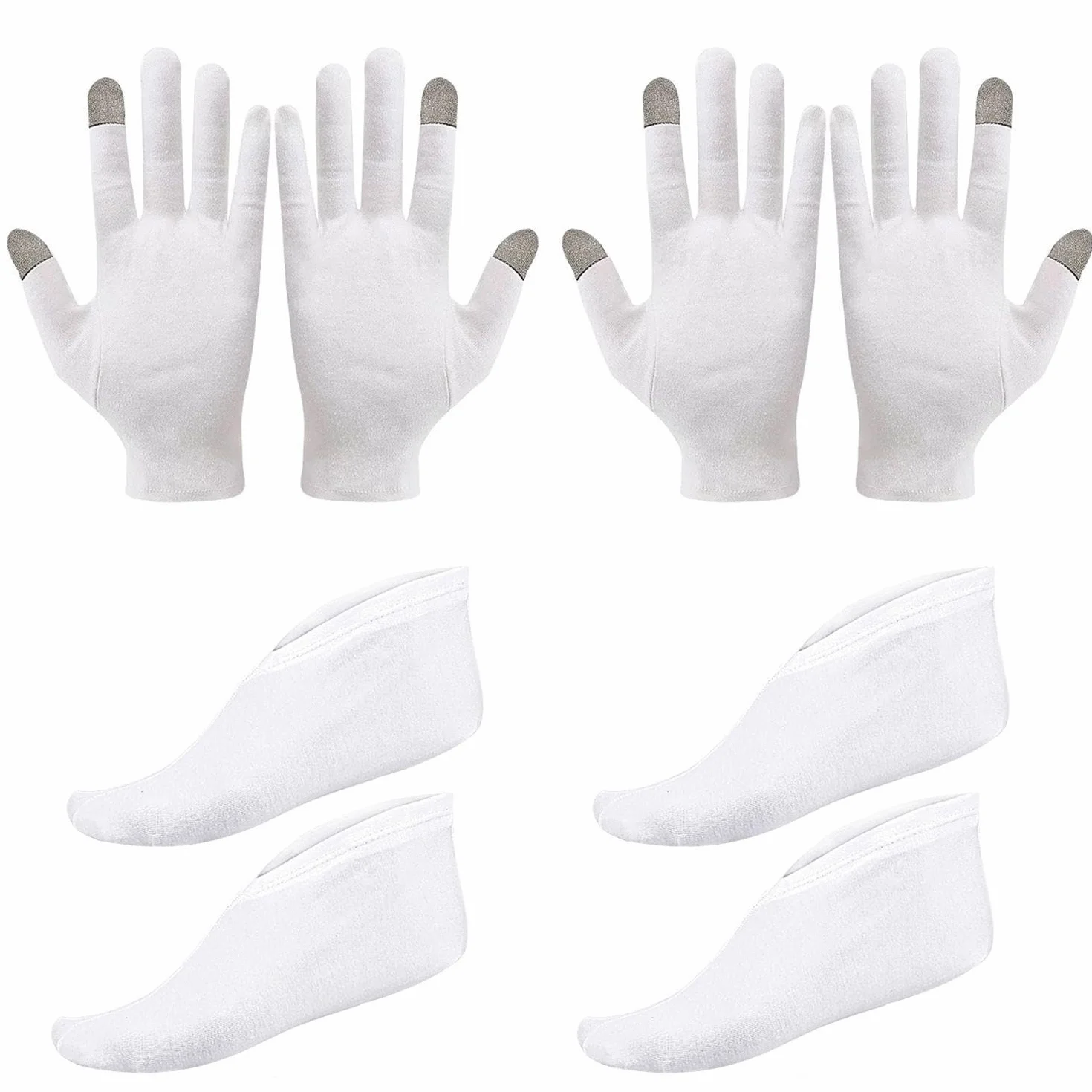2 Paia Di Guanti, 2 Paia Di Calzini, Guanti E Calzini In Cotone Bianco, Guanti Touch Screen, Protezione Mani E Piedi, Unisex, Guanti Idratanti