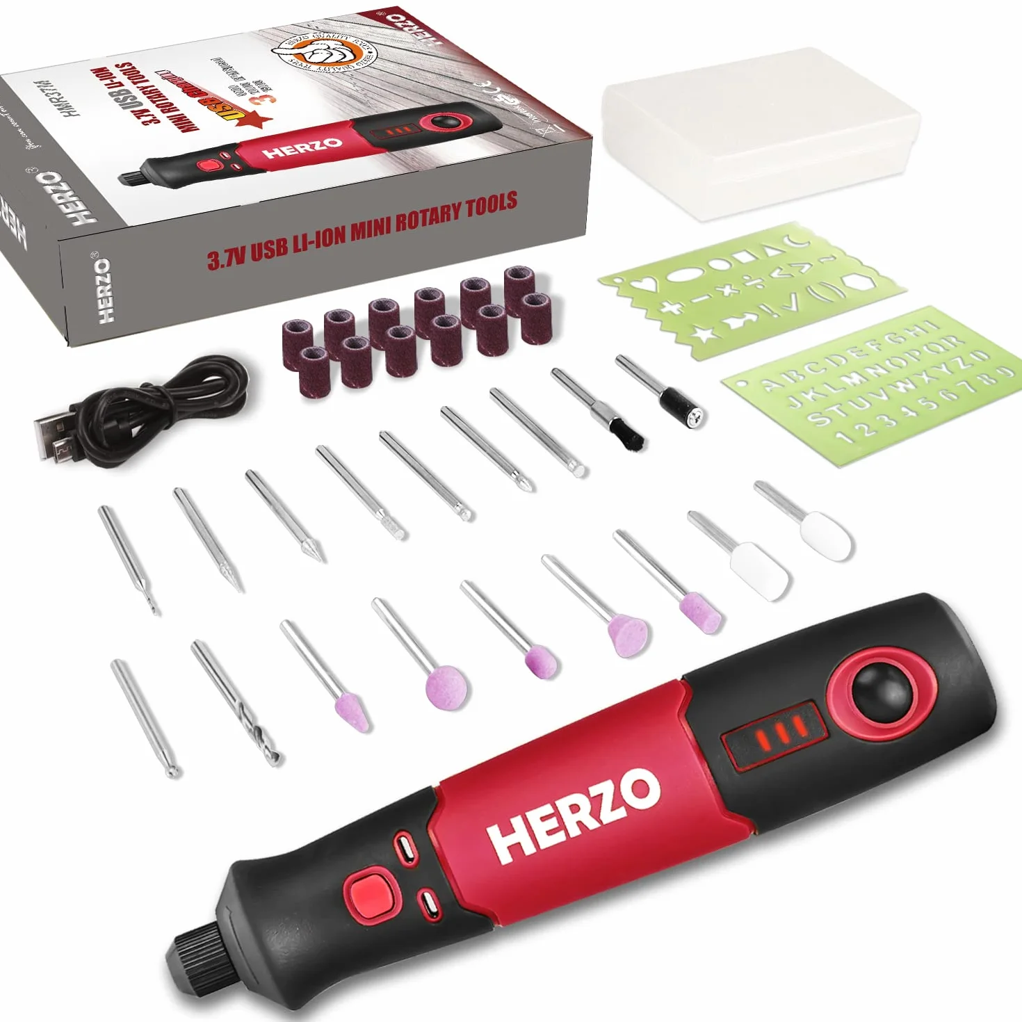 HERZO Strumento Multifunzione Senza Fili, mini trapano elettrico rotativo USB Ricaricabile 32 Accessori 3 Velocità Variabile 5000-15000RPM