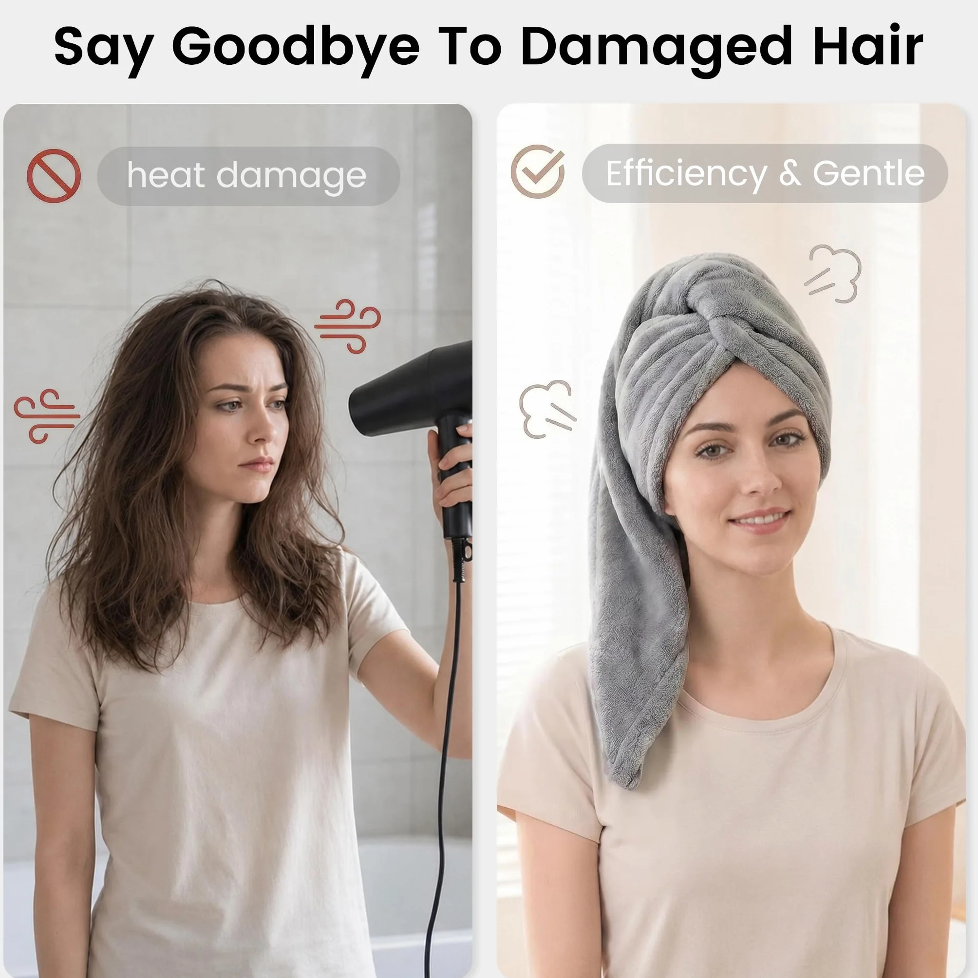 Shakeel Asciugamani Turbante in Microfibra, Super Assorbenti e a Asciugatura Rapida, con Design a Bottoni, Perfetti per Capelli Bagnati, Doccia e Spa - 1 Pcs, Grigio