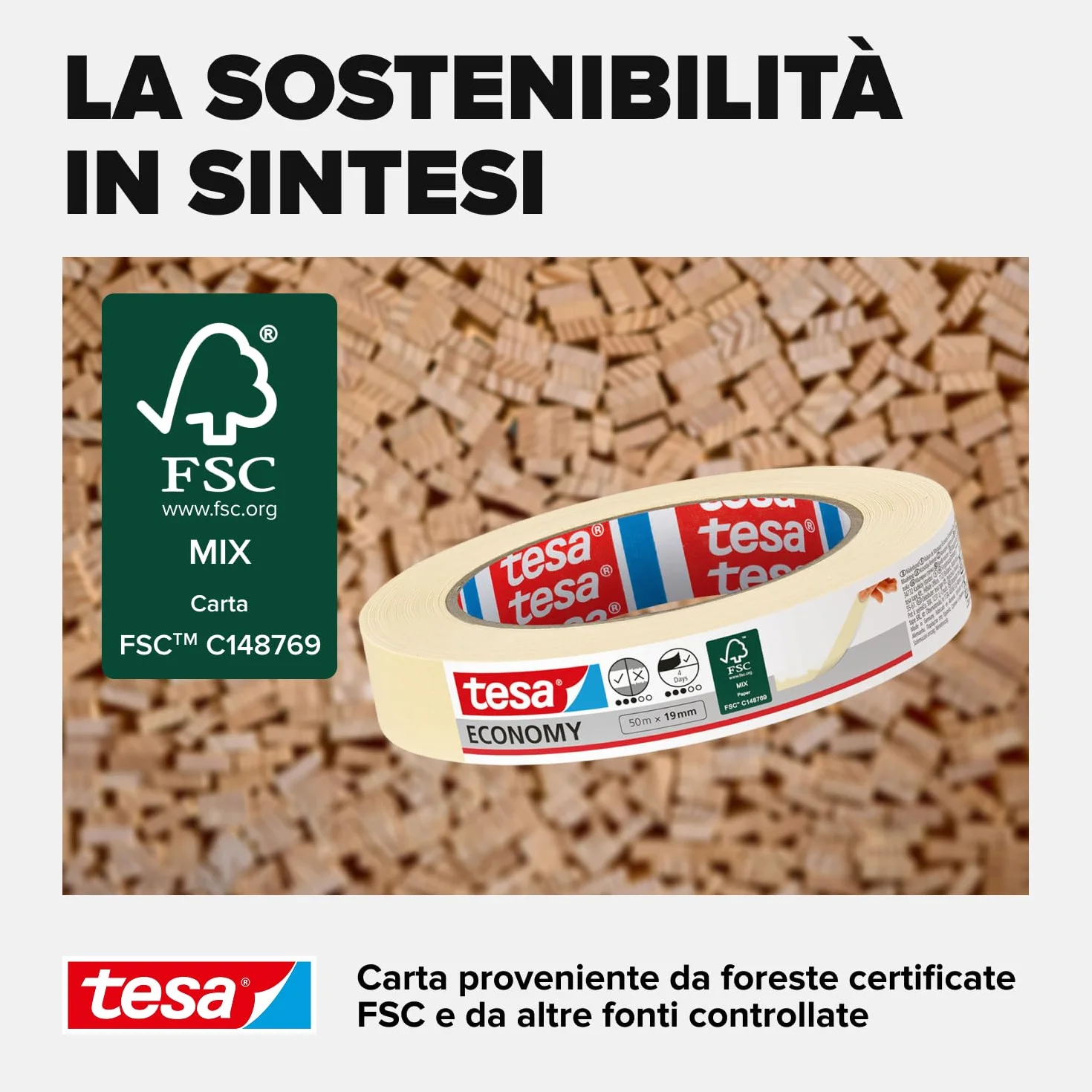 Tesa Nastro Per Mascheratura Economy Ecologo Carta 50 x 19 mm Beige Rimozione Senza Residui