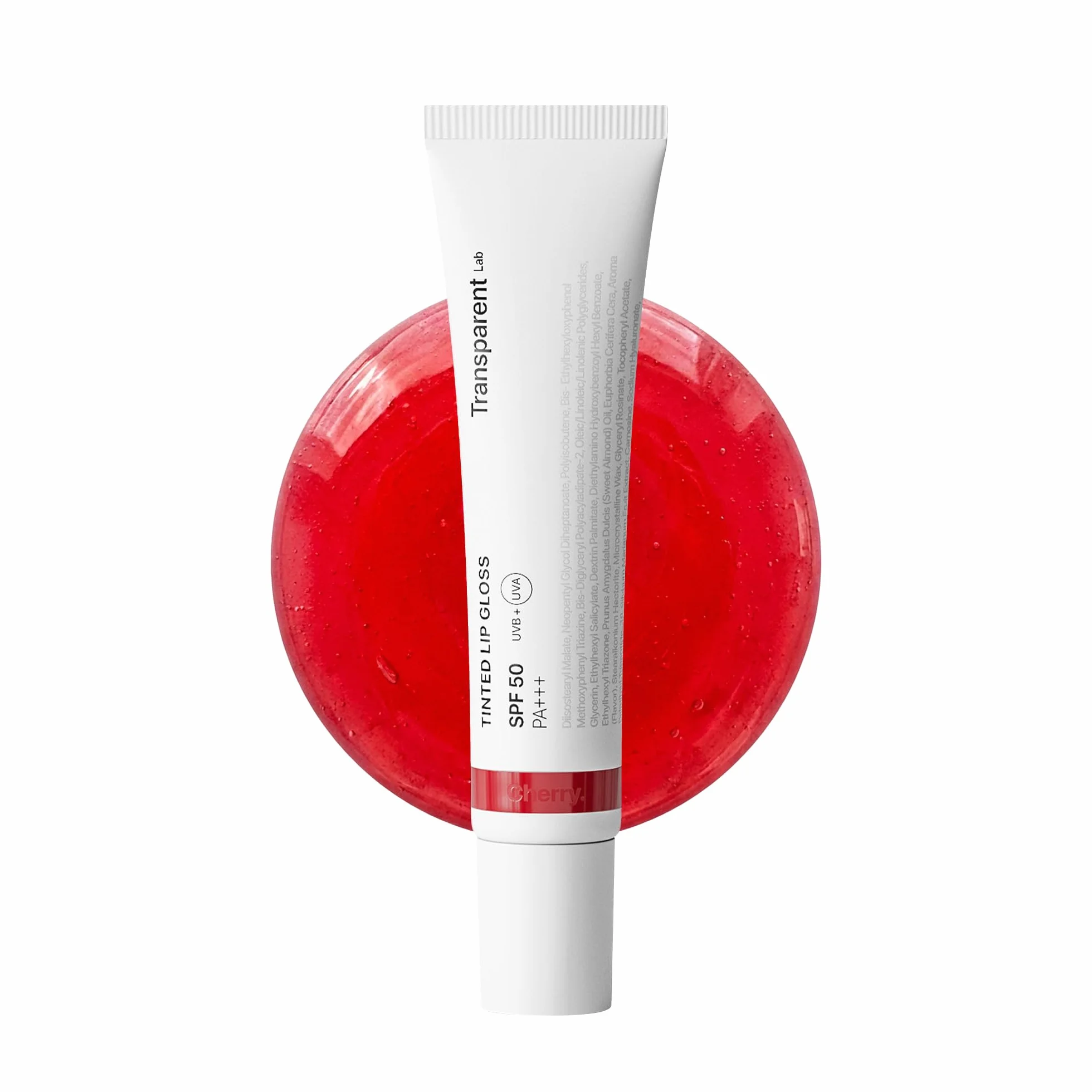 Transparent Lab Tinted Lipgloss Cherry 15 ml – Balsamo labbra colorato SPF50, con acido ialuronico e peptidi volumizzanti, idratazione, lucentezza naturale e protezione solare alta