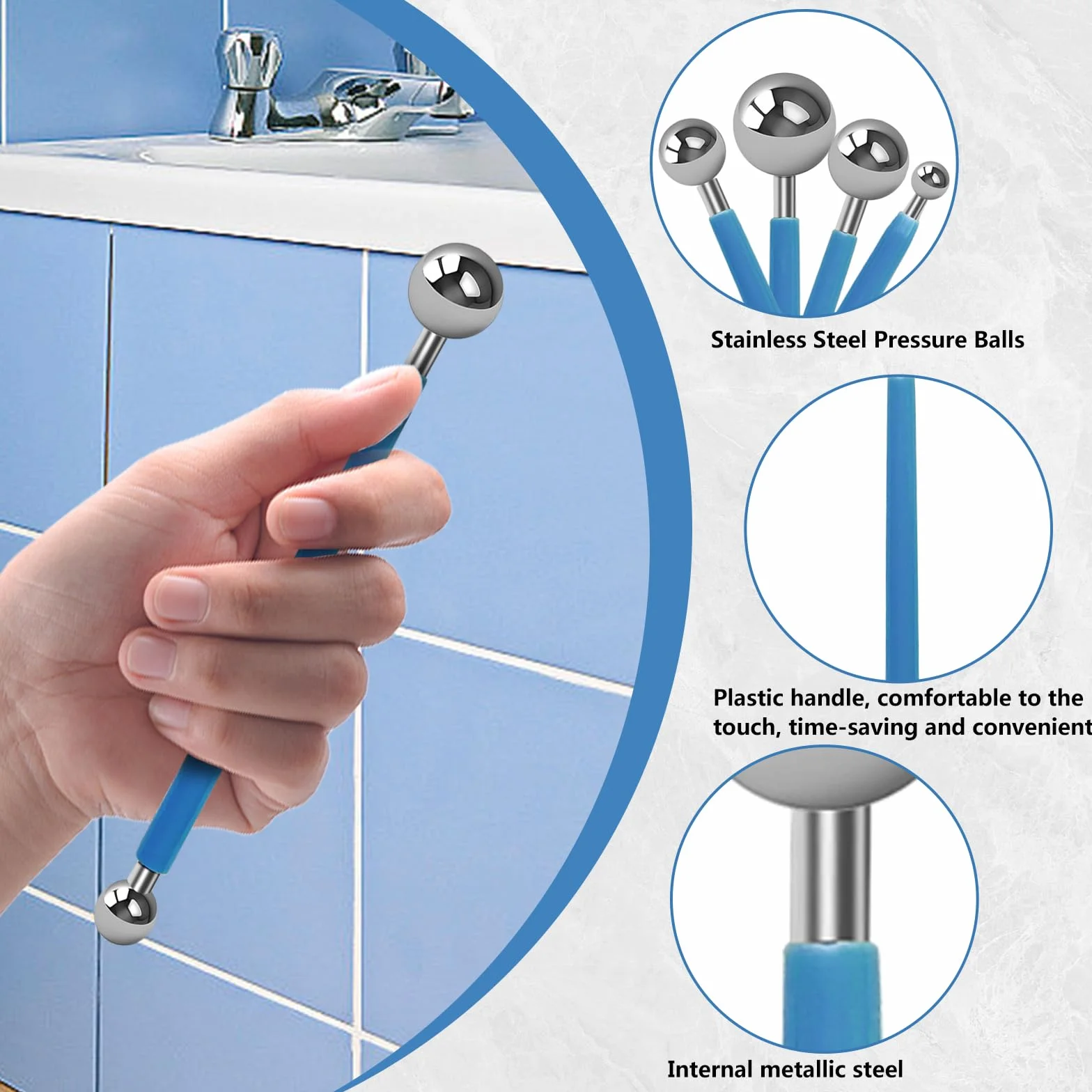 Set di Attrezzi per Piastrelle, 4 Estrattori a Sfera di Metallo, 6 Estrattori in Silicone, Blu