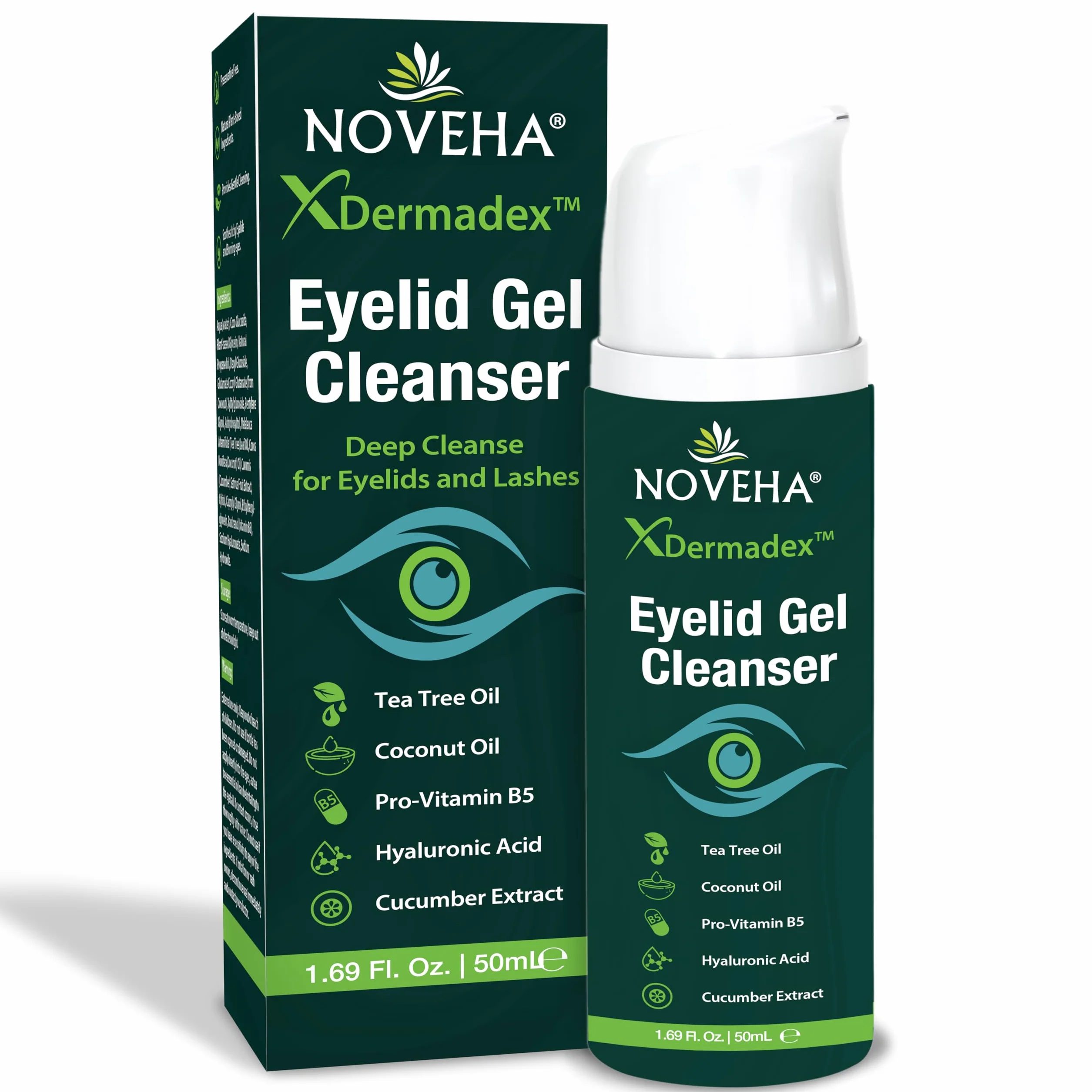 NOVEHA Demodex Gel Detergente Extra Forte per Palpebre - per Demodex, Mgd e Occhio Secco Con Pro-Vitamina B5, Olio di Tea Tree e Acido Ialuronico - Pulizia Morbida, Allevia Il Prurito Della Palpebra -