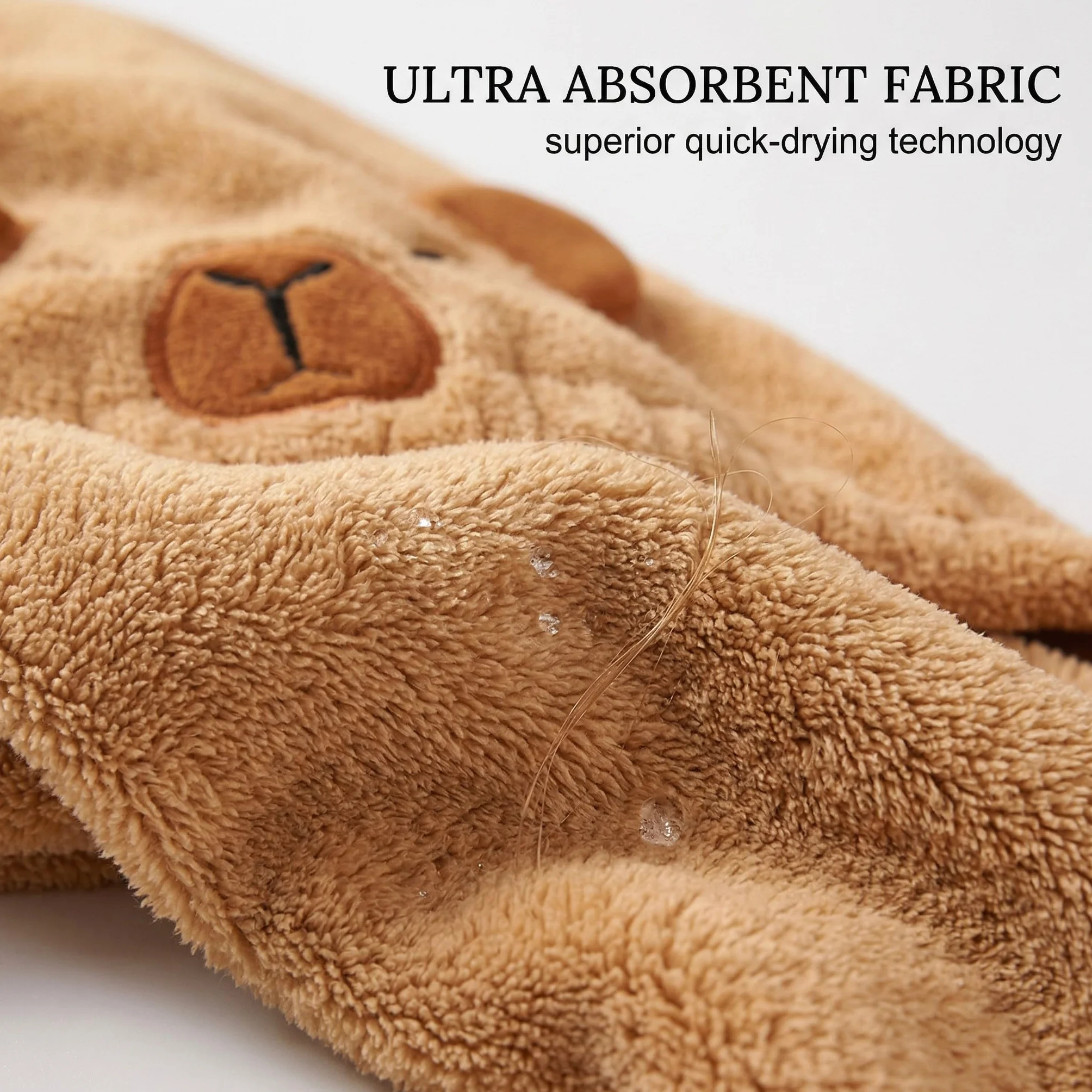 2 Pcs turbante asciugacapelli, Capybara Asciugamano in Microfibra per Capelli Asciugatura Rapida Turbante Super Assorbente con Bottone per Donne Capelli Lunghi