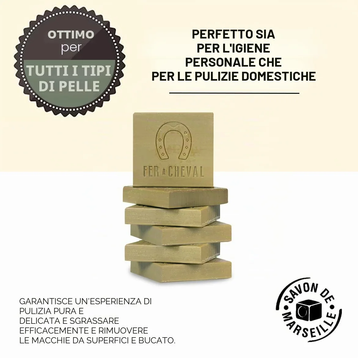 Fer à Cheval - Sapone di Marsiglia genuino - Sapone (65 g (confezione da 6)