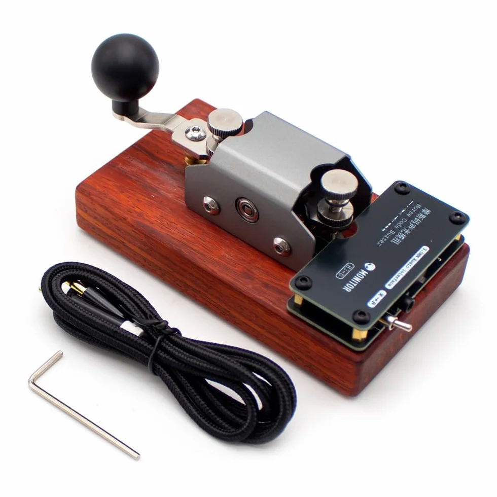 Tasto Dritto Codice Morse, Tasto Telegrafico Manuale con Feedback Sonoro e Luminoso, Strumento Comunicazione Radio Vintage, Base in Legno Rosso