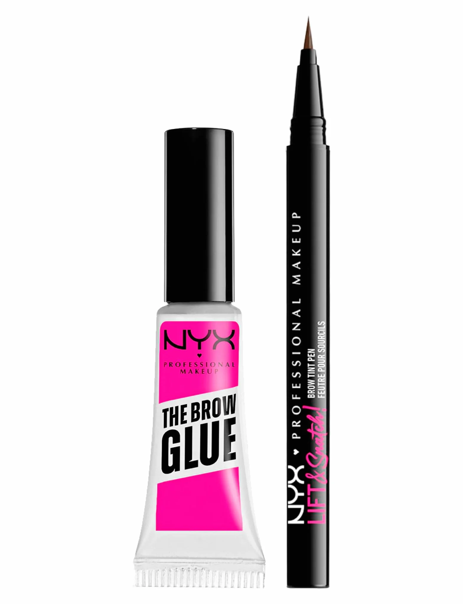 NYX Professional Makeup The Brow Glue Gel Sopracciglia Trasparente Istantaneo Effetto Laminazione 5g + Lift and Snatch Penna Sopracciglia No-Transfer Tenuta 16h Tonalità Ash Brown - Set da 2