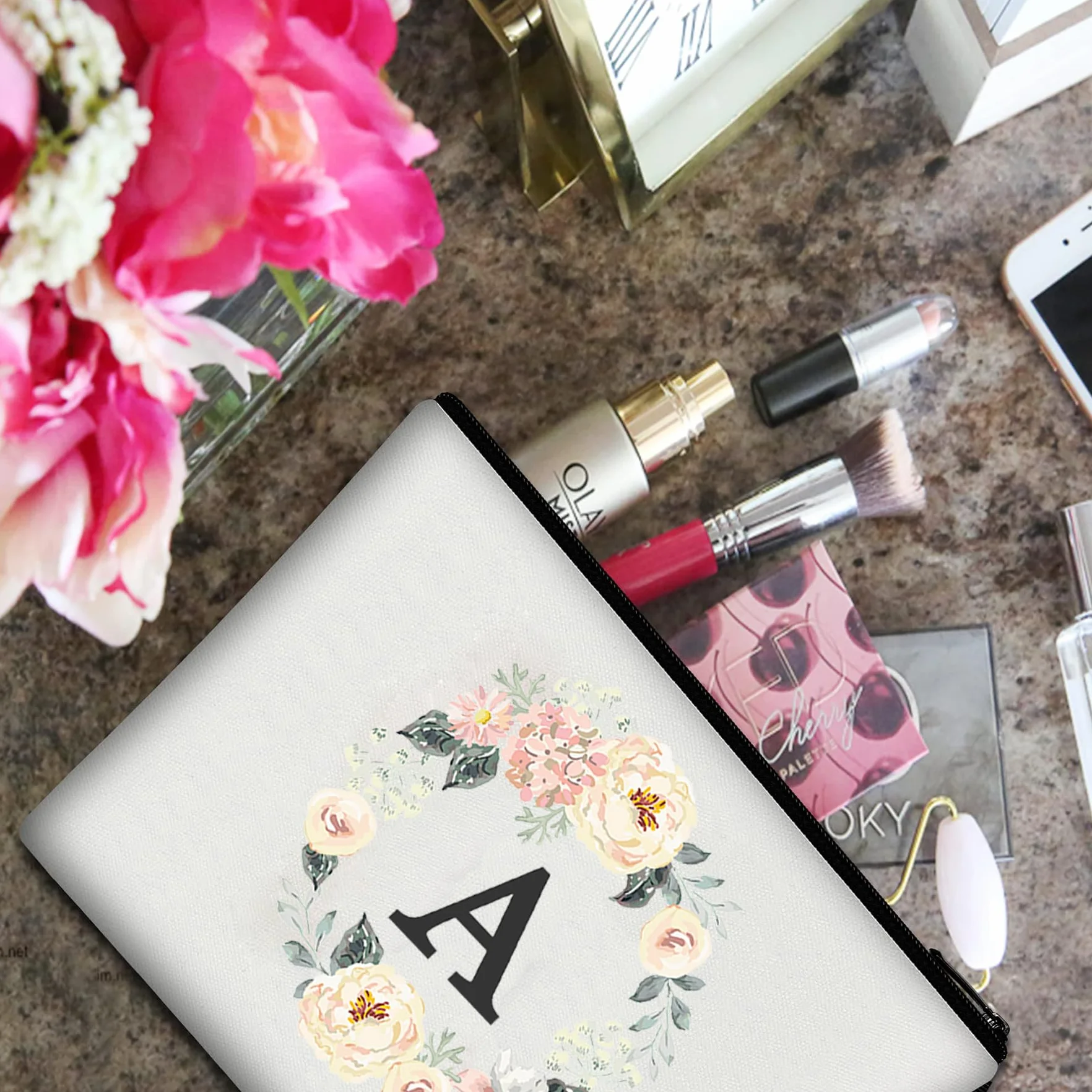 Borsa per il trucco per donna, borsa per il trucco con 26 lettere dalla A alla Z, borsa per cosmetici personalizzata, regali di compleanno per donne e mamme, regali per la sposa e la damigella d'onore