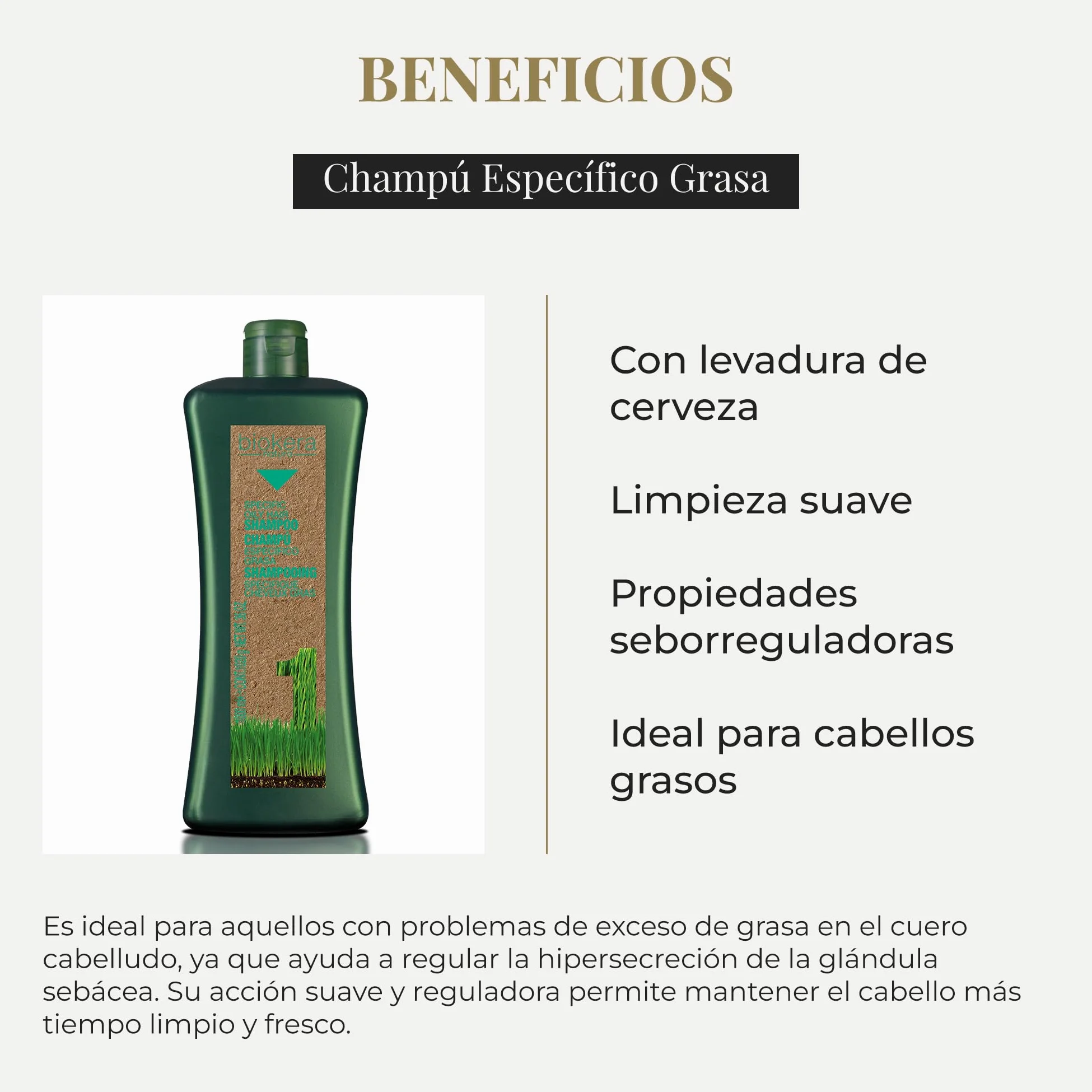 SALERM - Shampoo Antigrasa - Shampoo Specifico Grasso Biokera Natura - 1000 ml - per Capelli Grassi - con Lievito di Birra - Pulizia delicata - Proprietà Seboregolatrici