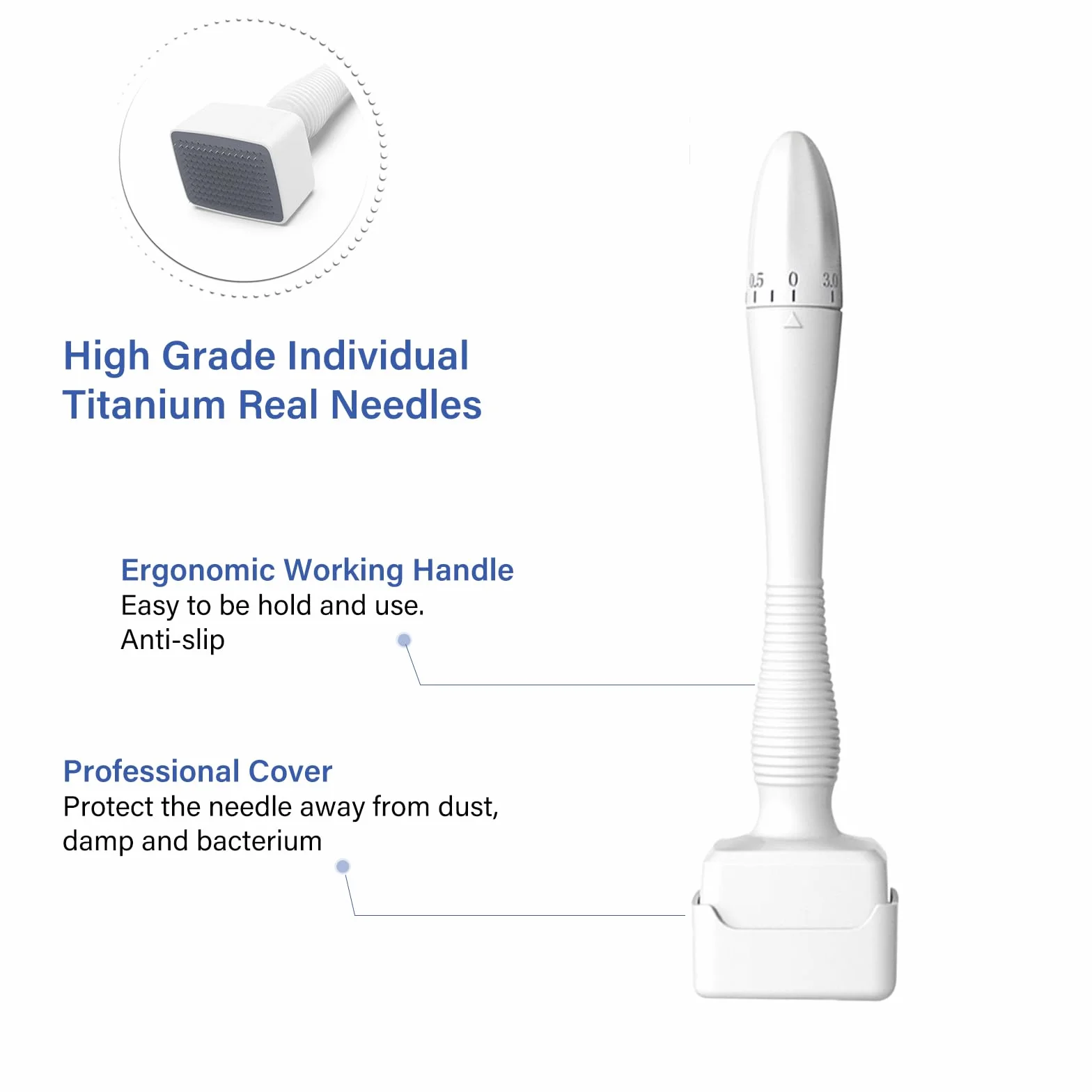 Dermastamp Derma Stamp Dermaroller 140 Pins Titanium Veri Aghi Microneedle Stamp Microneedling Lunghezza Dell'ago Regolabile da 0,25 mm a 3,0 mm Salvietta per Capelli Barba Growth Skin Care