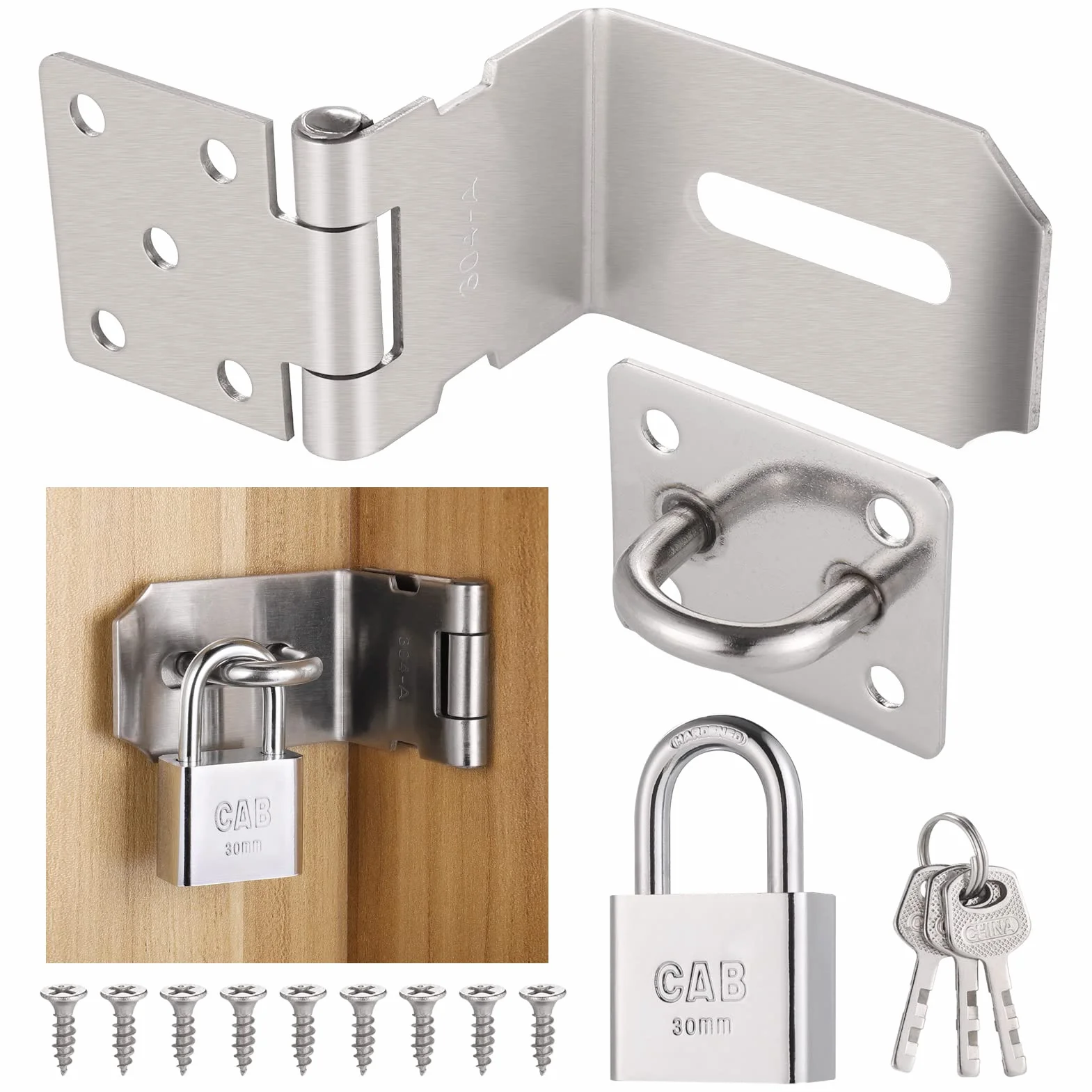 Lucchetto con Chiusura a Viti, Serratura Porta con Chiave, Hasp 90° Acciaio Inox per Giardino