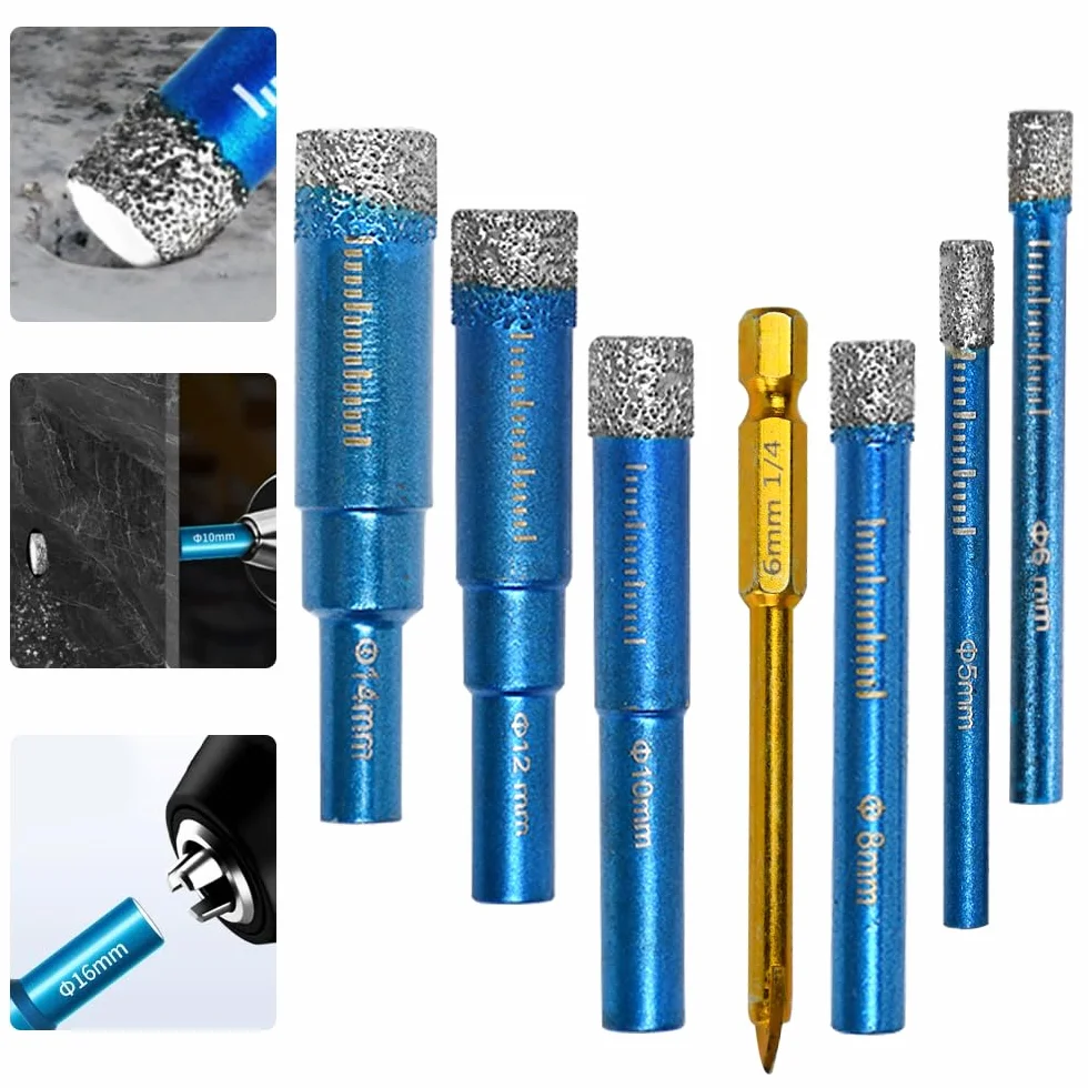 Punte Trapano Diamantate Gres Porcellanato 5-14mm Set 7 Pezzi per Granito Marmo Piastrelle