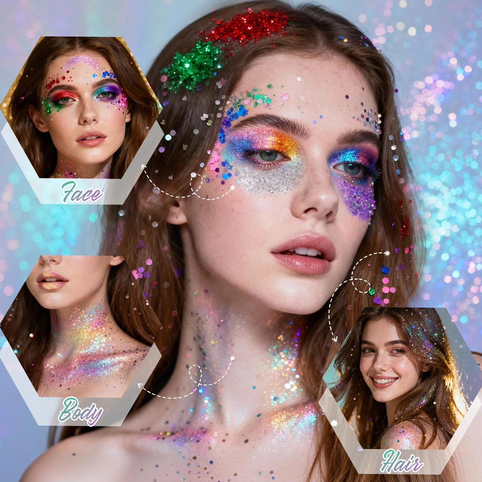 Carnival Body Glitter Stick, Face Glitter for Women and Girls, Festival Accessories Hair Tinsel Stick for Mardi Gras Party Makeup Concert Outfits, Stage Performance Cosplay Celebration Events