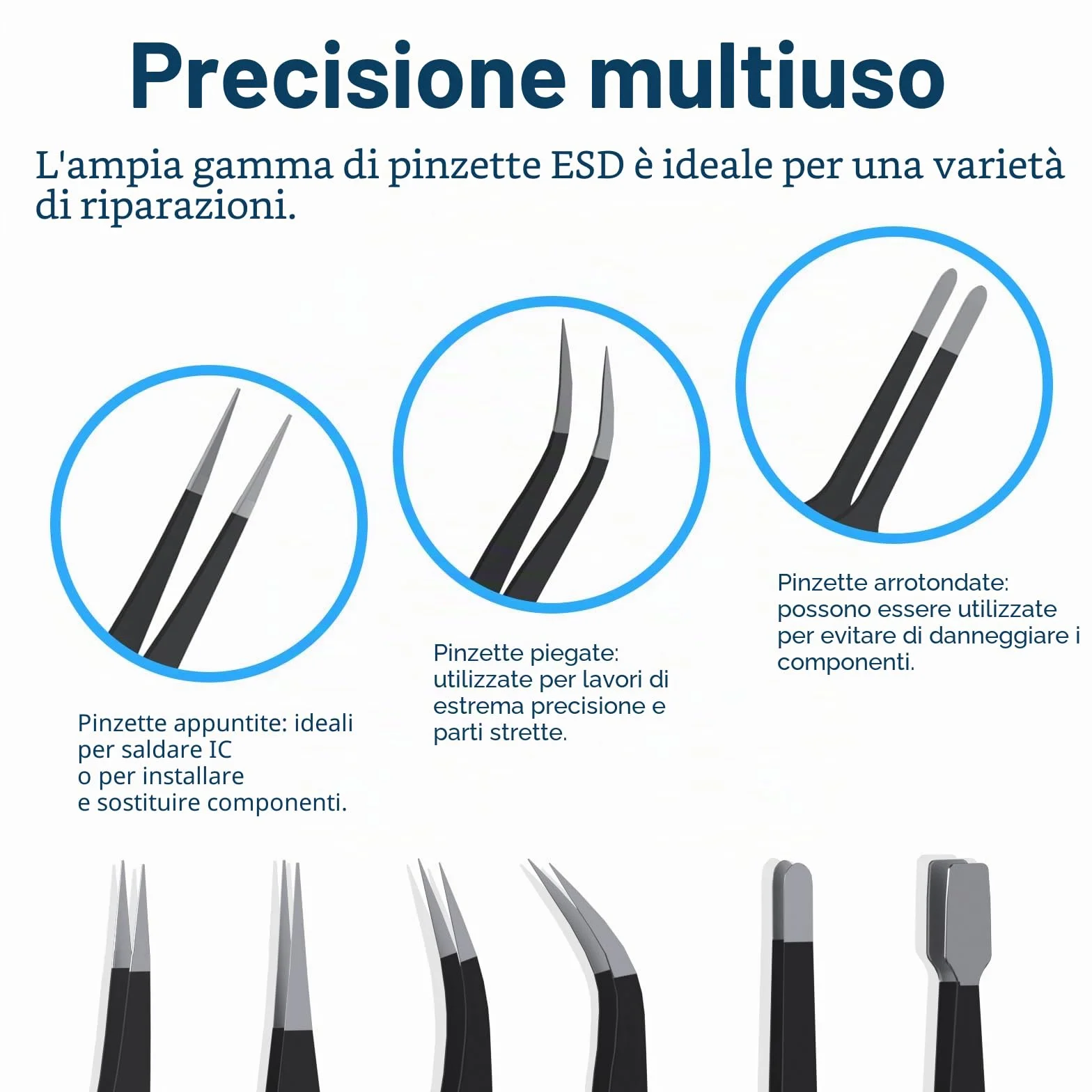 MMOBIEL 10x Pinzette ESD Antistatiche in Acciaio Inox di Precisione per Elettronica, Gioielli, Computer, Laboratorio - con Spatola e Custodia