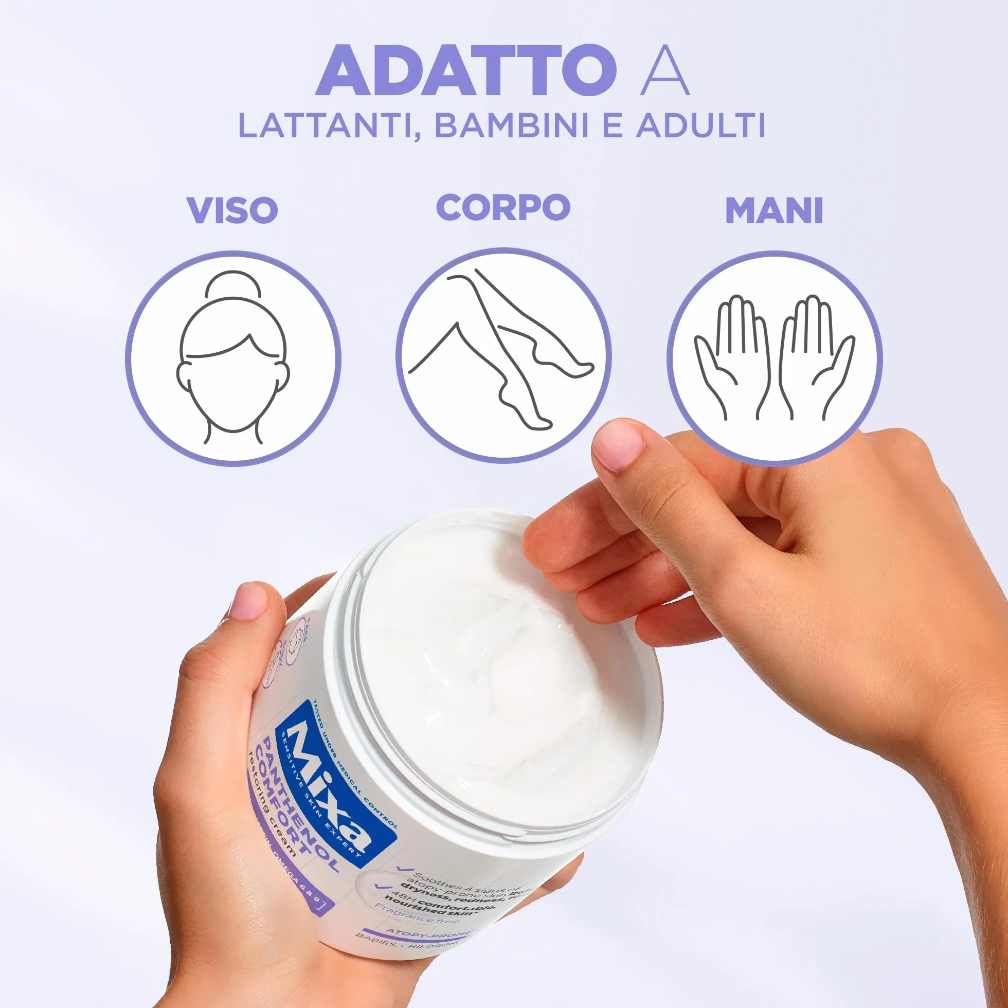 Mixa Crema Lenitiva Protettiva, Per Pelli a Tendenza Atopica, Pelle Lenita e Idratata per 48H, Effetto Anti-Prurito e Anti-Secchezza, Con il 13% di Pantenolo e Glicerina, Panthenol Comfort, 400ml
