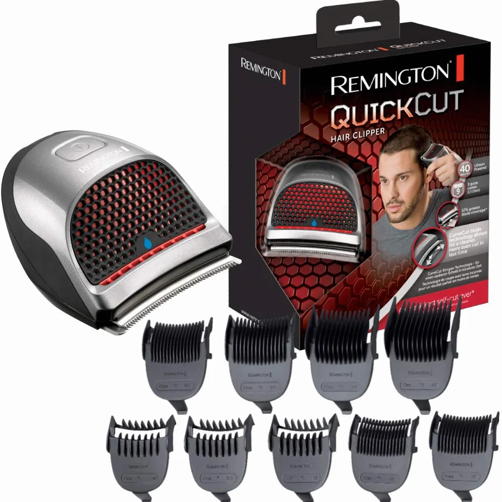 Remington Tagliacapelli - Lame in acciaio Inox con tecnologia CurveCut: segue la linea della testa - 9 pettini + custodia, funzionamento con batteria agli ioni di litio, QuickCut HC4250