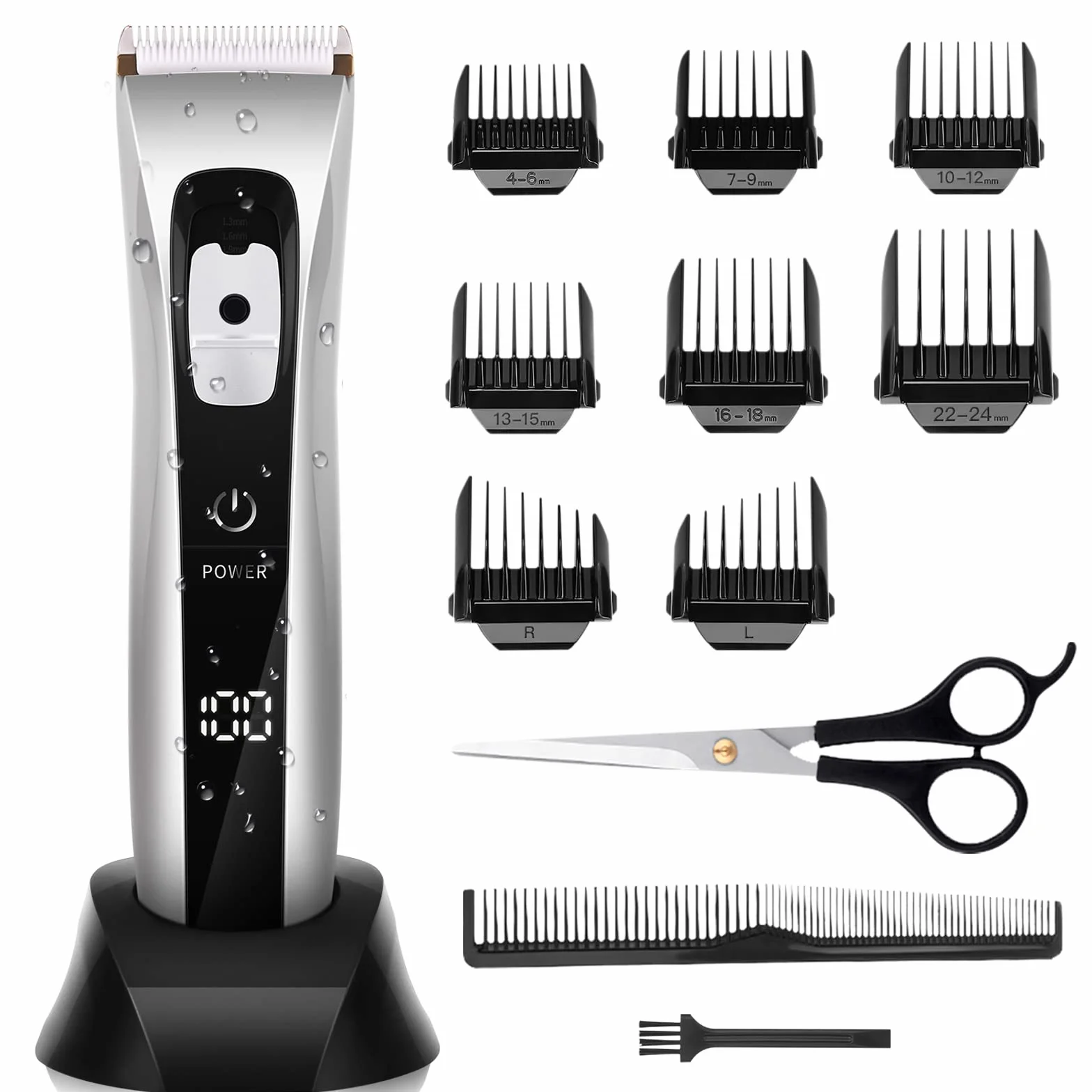 Tagliacapelli Uomo Professionale Regolabarba Elettrico Lama Regolabile Ceramica Titanio con 8 Pettine di Precisione Schermo LCD Impermeabile