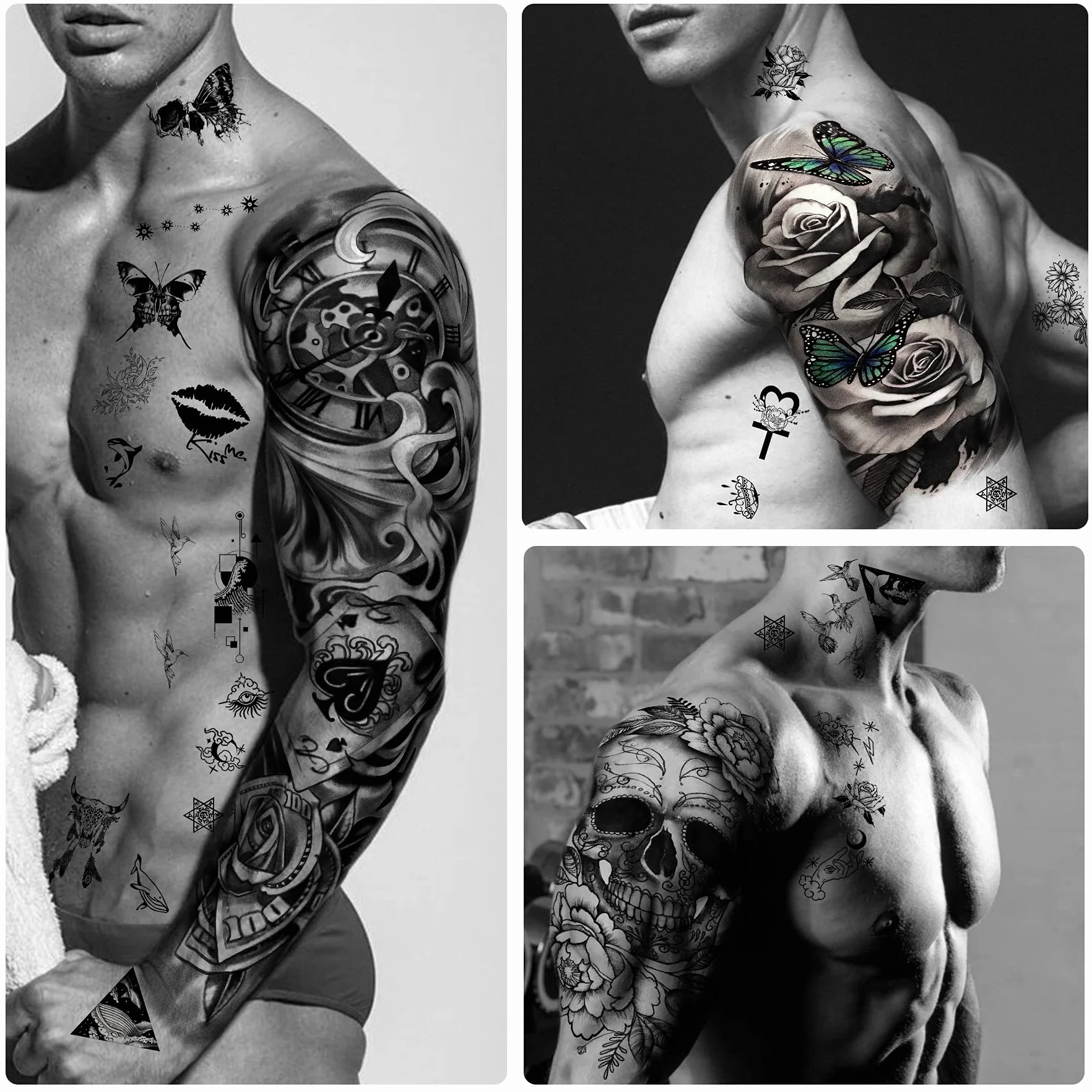 46 fogli grandi tatuaggi temporanei a braccio completo per uomini e donne, adesivi per tatuaggi finti impermeabili con fiore di drago manica per adulti o adolescenti sul corpo avambraccio