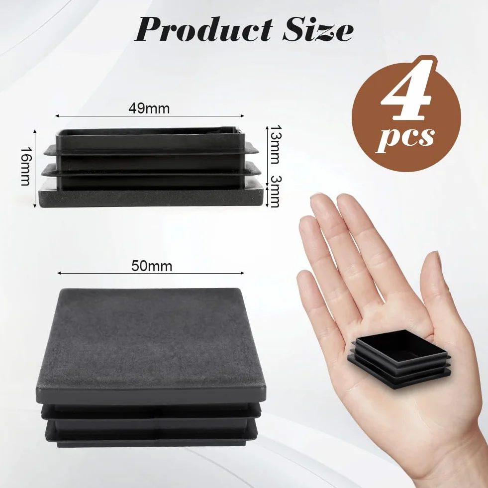 Tappi Quadrati PE Plastica 50x50 mm Nero Antiscivolo Protezione Tubi Sedie