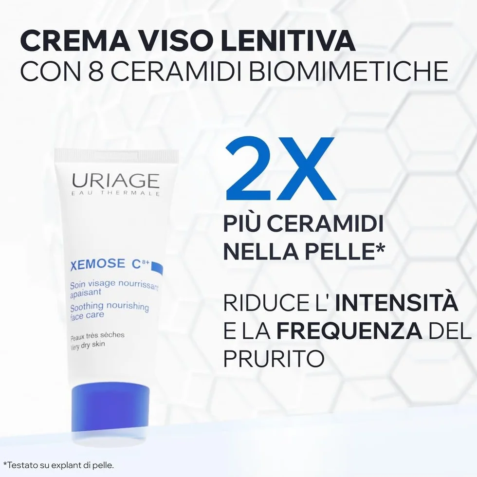 Uriage Xemose Crema Viso Lenitiva Nutriente per Pelle Secca, soggette ad Eczema Atopico con Burro di Karitè 10% - Idratazione 24H, Nutre, Lenisce e Protegge - Non Appiccica, Non Unge - non profumato