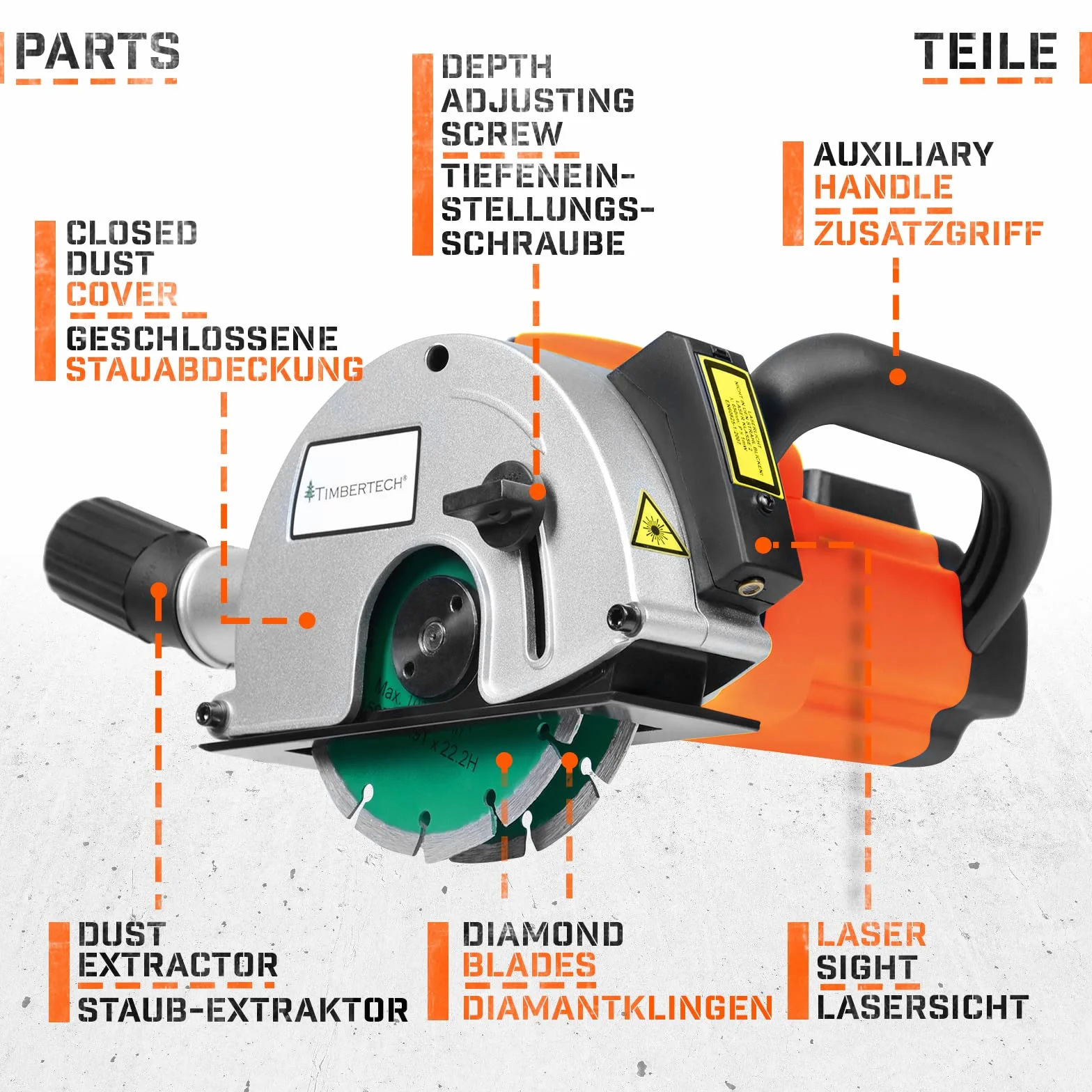 TIMBERTECH Scanalatrice 1700W 4000giri/min Laser Guida 2 Lame Diamantate Ø150mm con Custodia