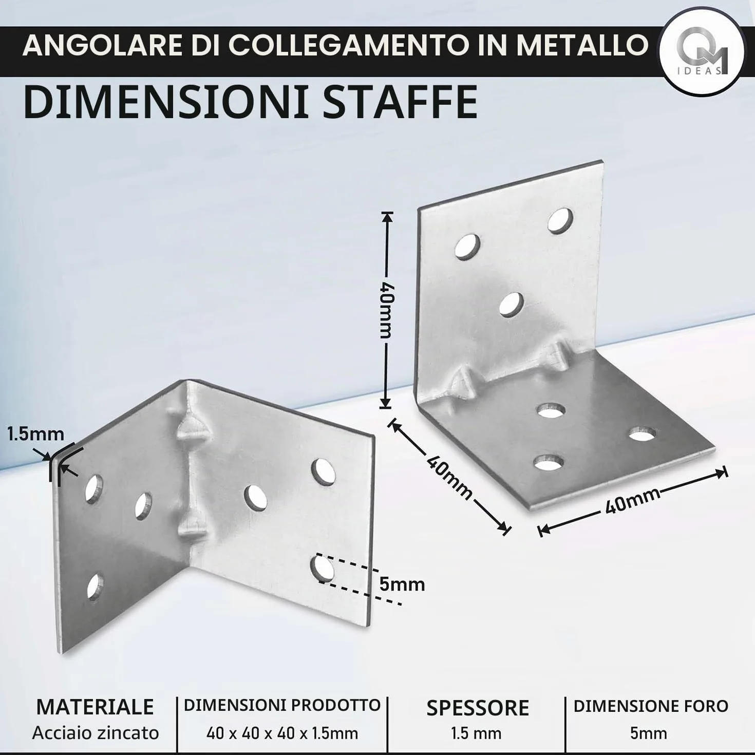 Staffe Angolari 40x40x40 Squadretta Giunzione Connettore Fissaggio Mobili Legno Zincato Argento