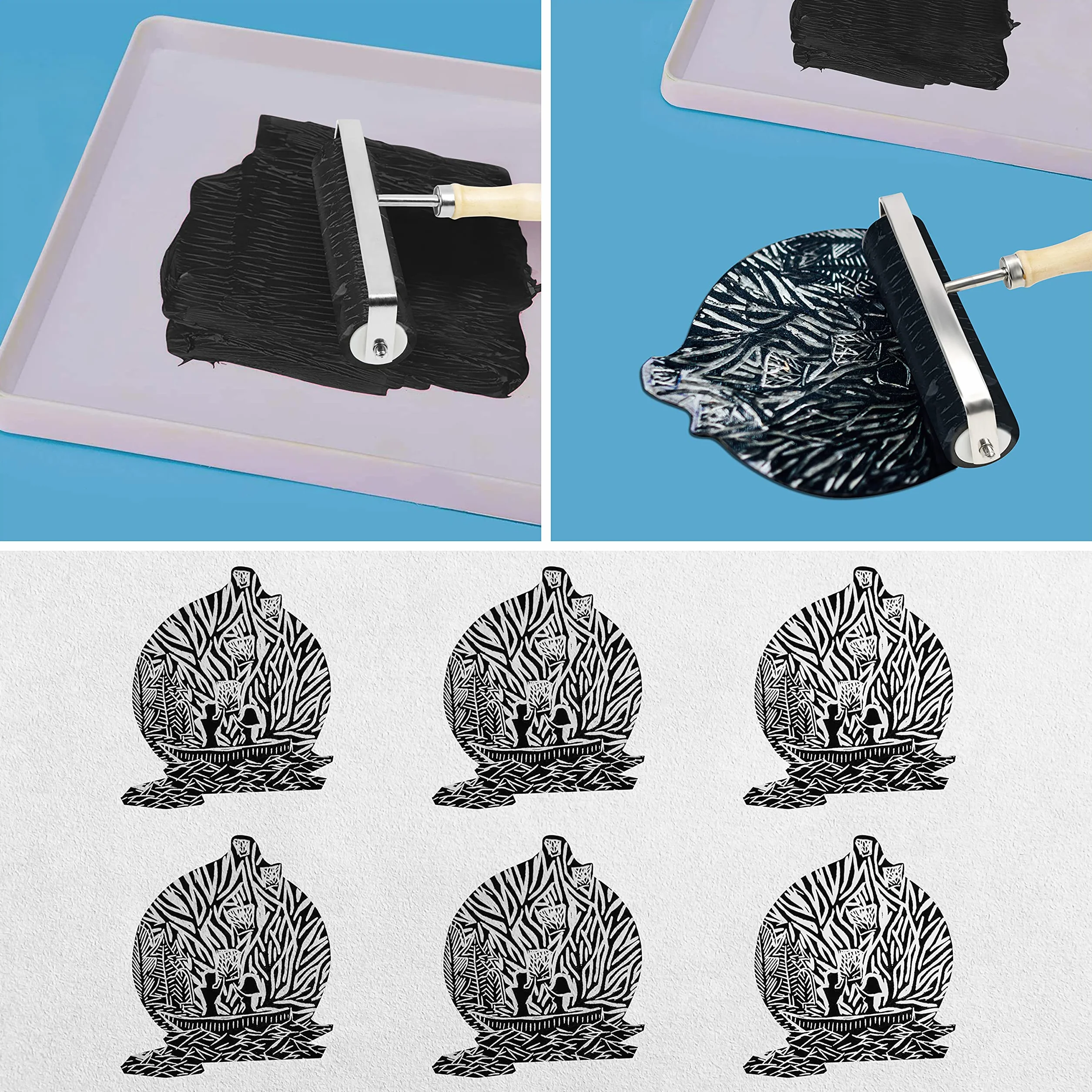 Kurtzy Stampo in Gomma Rullo con Manico in Legno da 15 cm Lino Brayer Nero Duro per Stampa