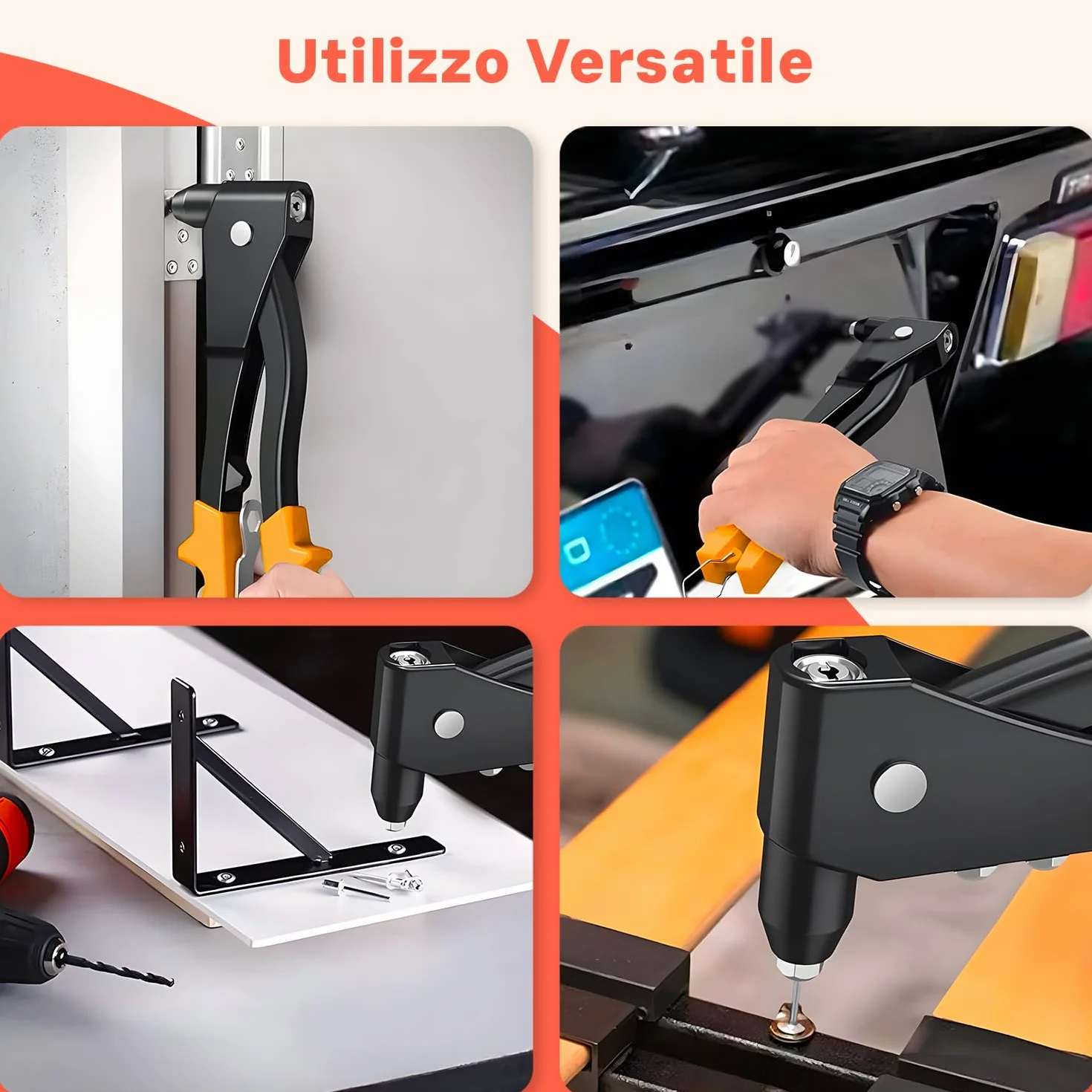 Rivettatrice Manuale 240mm per Rivetti Alluminio Rame Acciaio con Manici Ergonomici