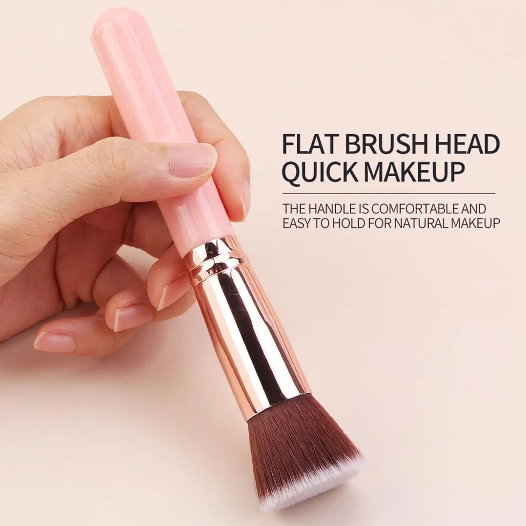 2 Pezzi Pennello Fondotinta, Pennelli Trucco con Punta Piatta per Lucidare, Applicare Fondotinta, Arrossire, Contouring Creme