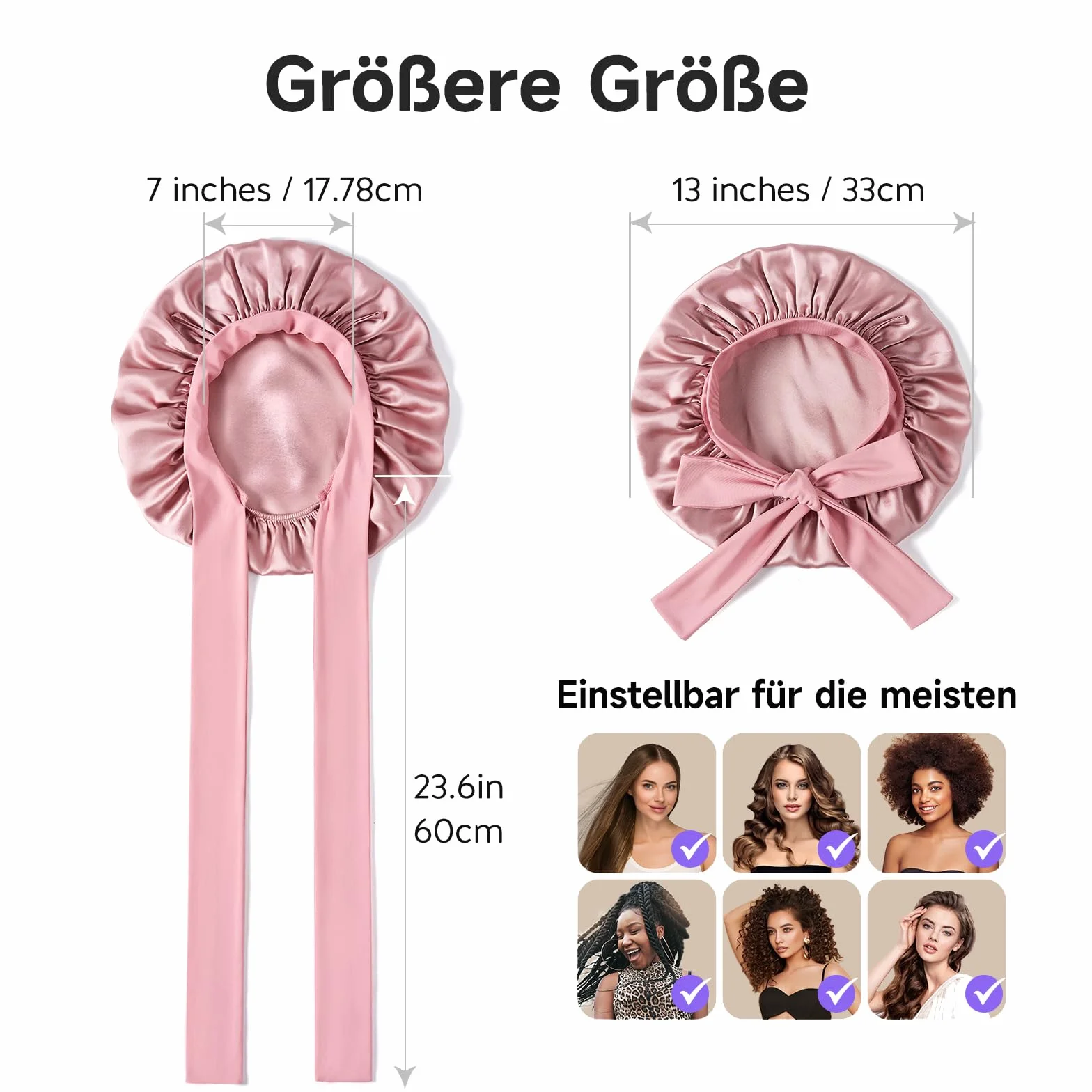 Umisleep 100% 22 Momme Cuffia Seta di Gelso per Dormire, Cuffia da Notte in Seta a Doppio Strato per Capelli Ricci, Traspirante, con Cinturino Largo Regolabile per Il Fissaggio alla Testa, Rosa
