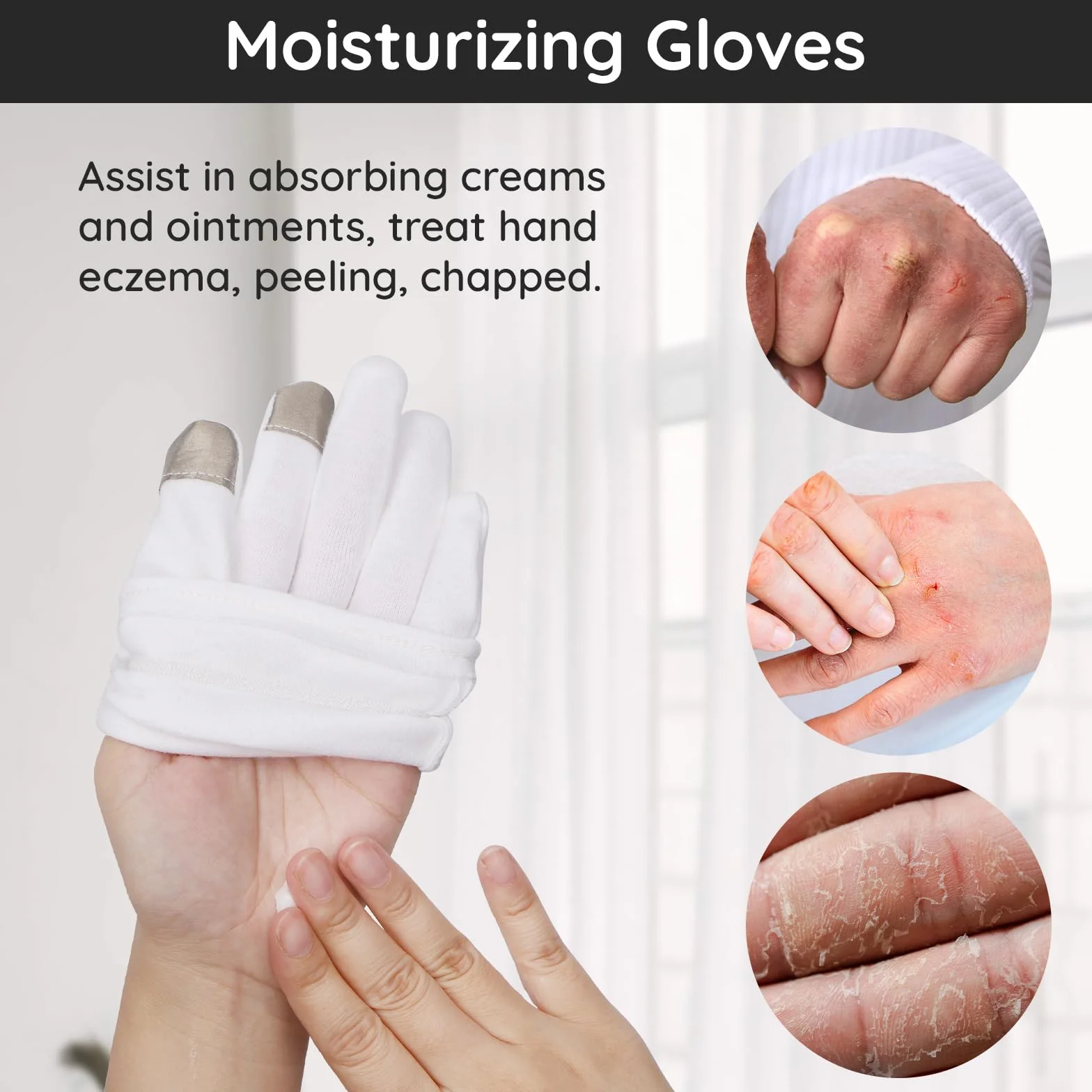Segbeauty Guanti Cotone, 4 Paia Guanti Idratanti di Touch Screen, per Dermatiti, Crema Mani Notte, Morbidi e Riutilizzabili, Donne e Uomini (M)