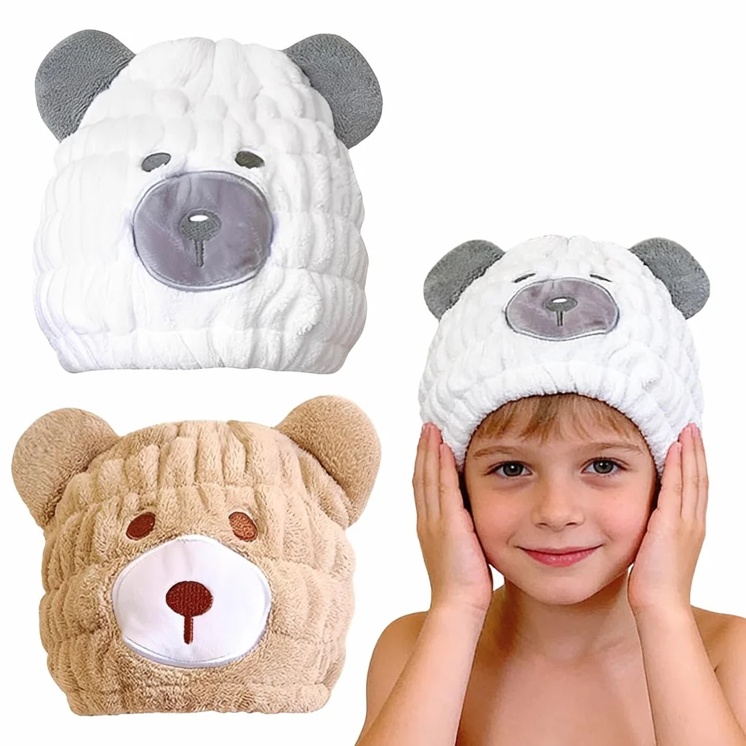 Turbante per capelli in microfibra anti-crespo per bambini, confezione da 2, turbante per capelli in cotone, asciugamano per la testa delle ragazze, cappello per capelli ad asciugatura rapida