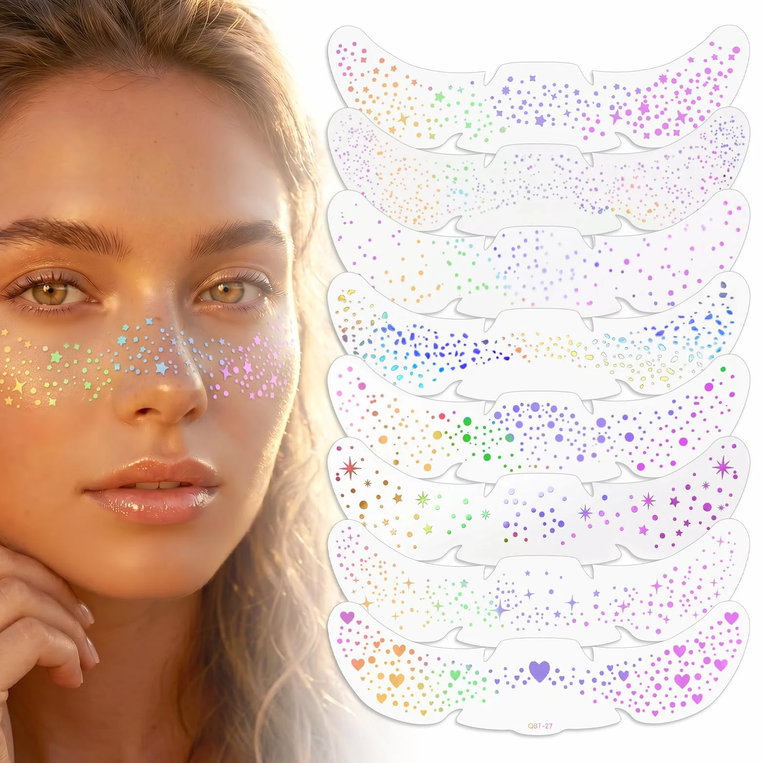 8 Pezzi Lentiggini Glitter, Stelle e Pois Dorati Impermeabili Adesivi Lentiggini Spiaggia Tatuaggio Glitter Sul Viso per Festival Musicali, Feste e Vacanze Mare (Stile E)