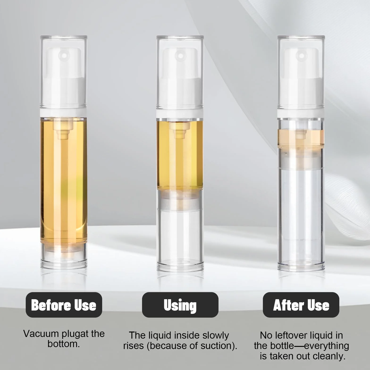 Leikedun 10 flaconi vuoti a pompa airless da 10 ml, ricaricabili, trasparenti, da viaggio, contenitori per cosmetici, con adesivi, per fondotinta, essenza, crema, lozioni, articoli da toeletta