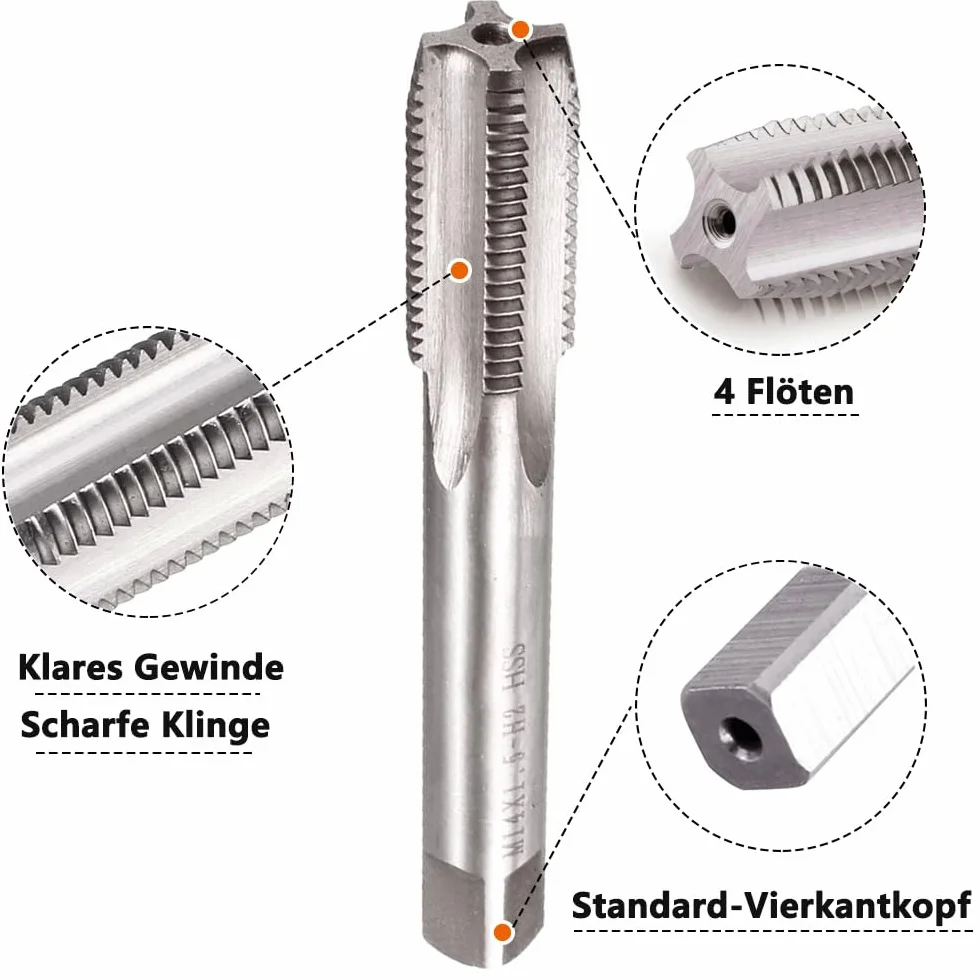Maschio HSS M14 x 1,5 mm filettatura destra fine scanalata