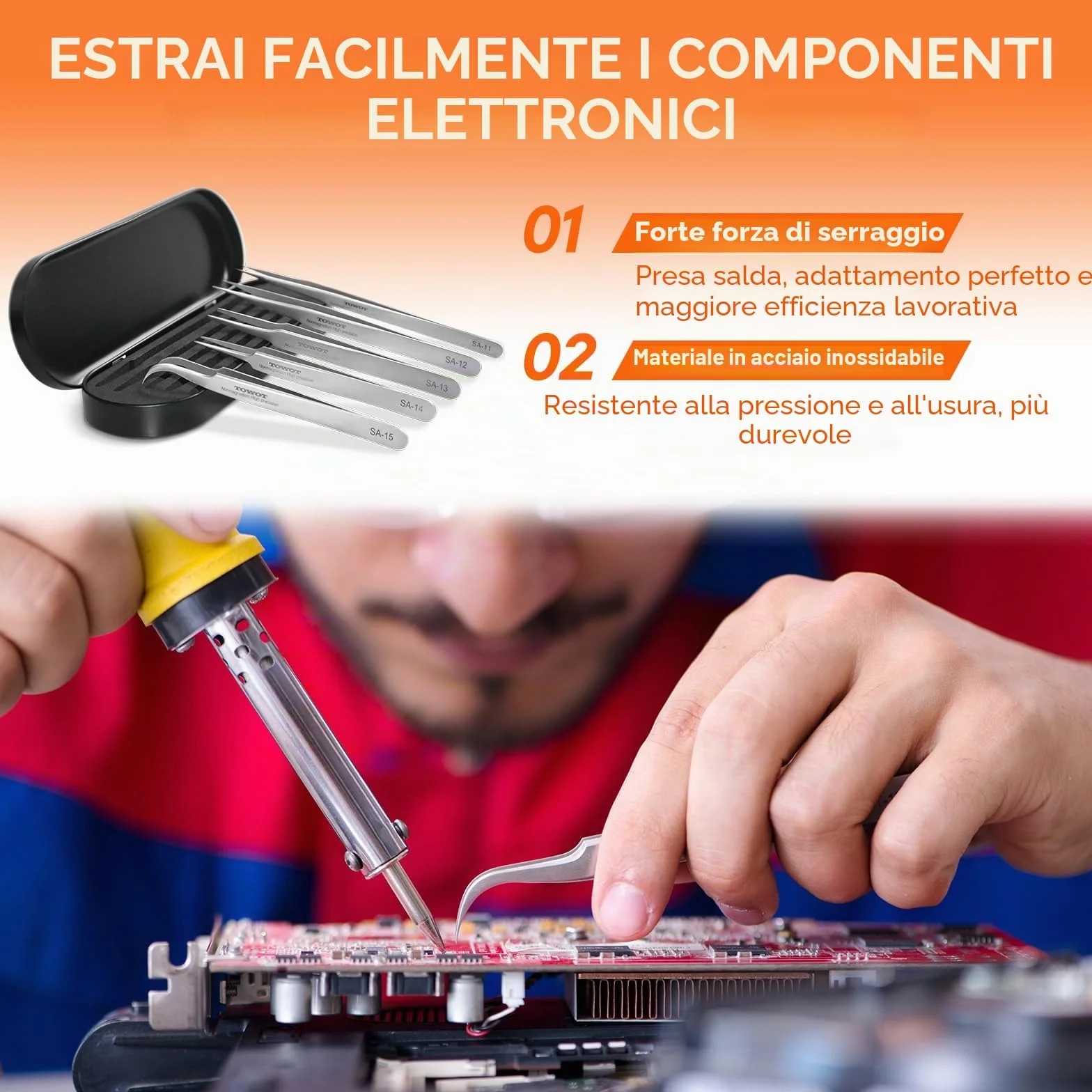 Pinzette di precisione in acciaio inox TOWOT