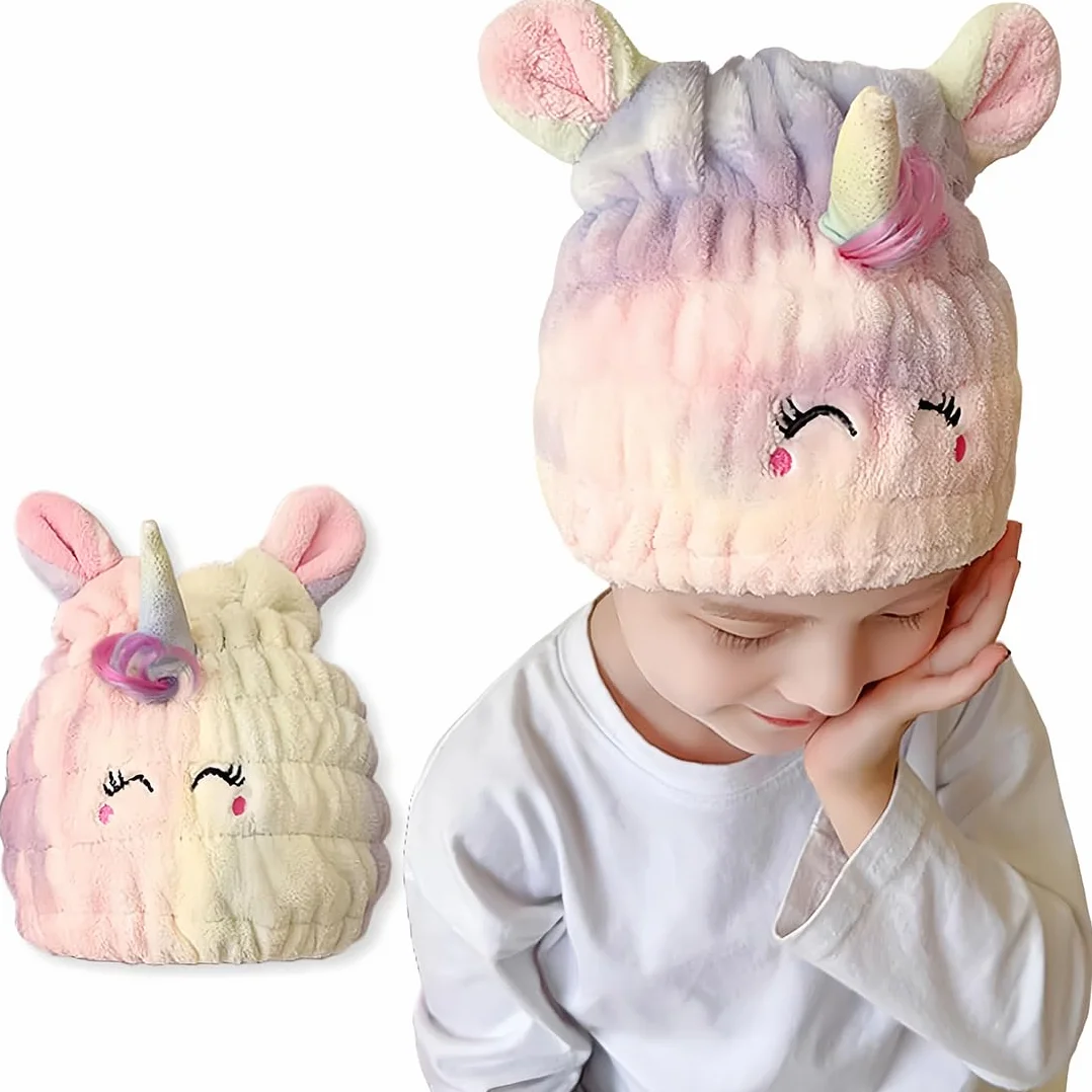 Unicorno Asciugamano Capelli Turbante, Asciugamano Microfibra Capelli Bambini, Morbido Turbante Asciugacapelli, Asciugamano per Capelli Donna Ragazze Corti