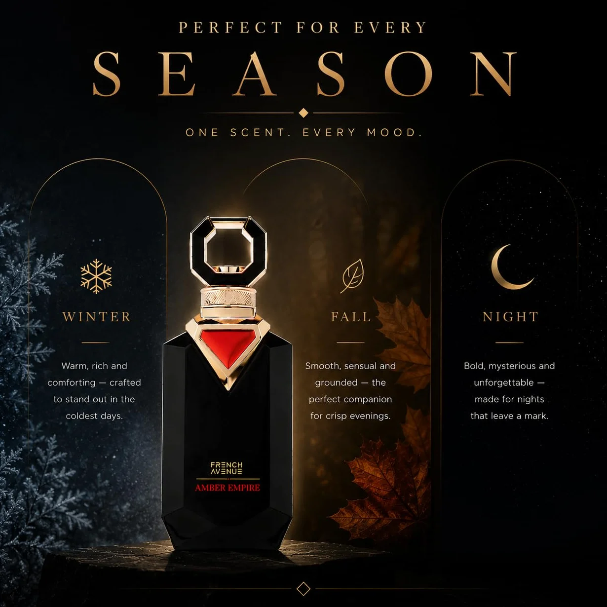 French Avenue Amber Empire, Oriental Amber - Estratto di profumo da uomo, 100 ml, con note di ambra, vaniglia e legno di sandalo