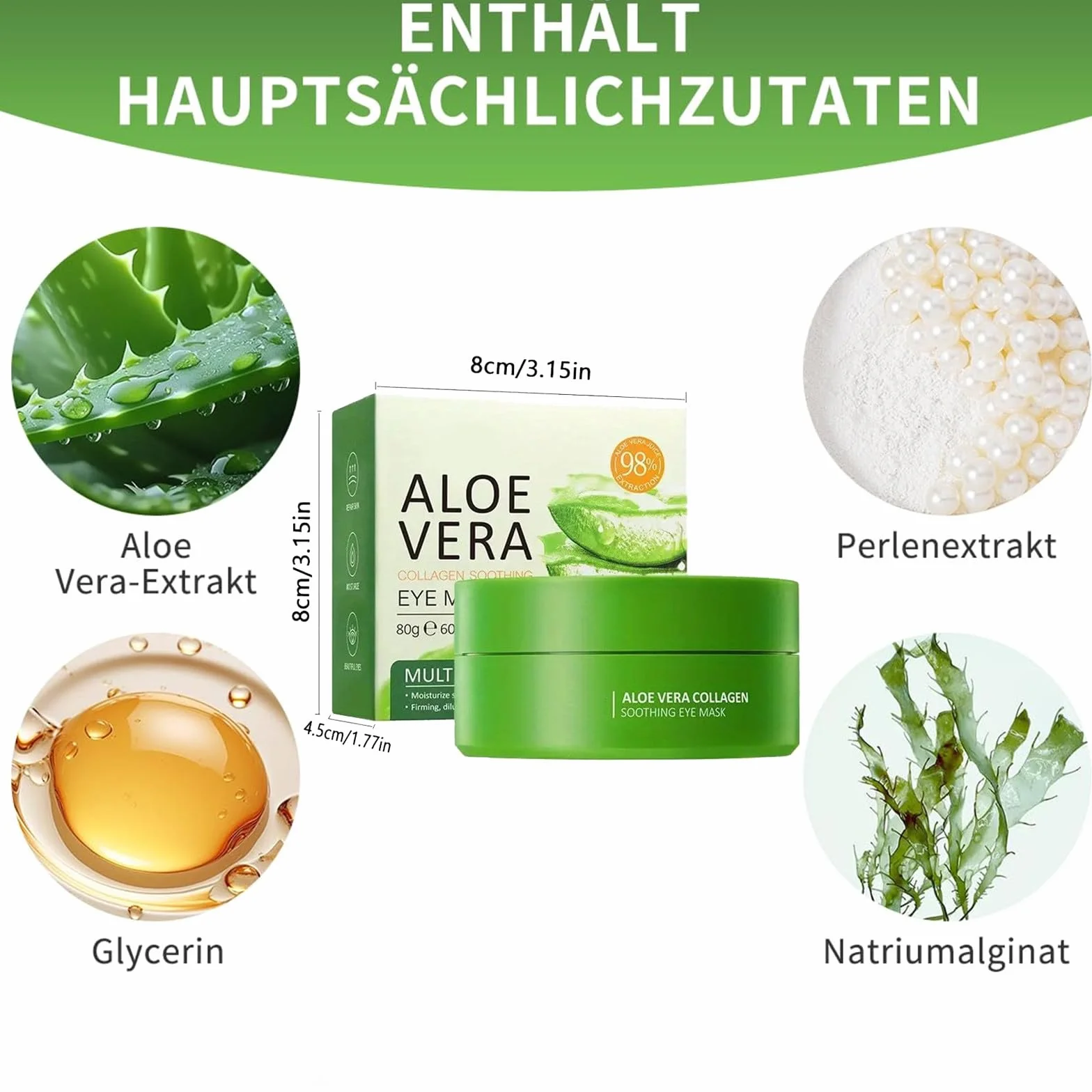 60 Pcs Maschera Occhi di Aloe Vera,Patch Occhiaie e Borse,Collagene Patch Occhi, Rimuovi Borse, Riduce le Rughe e le Linee Sottili, Migliora e Rassoda la Pelle degli Occhi