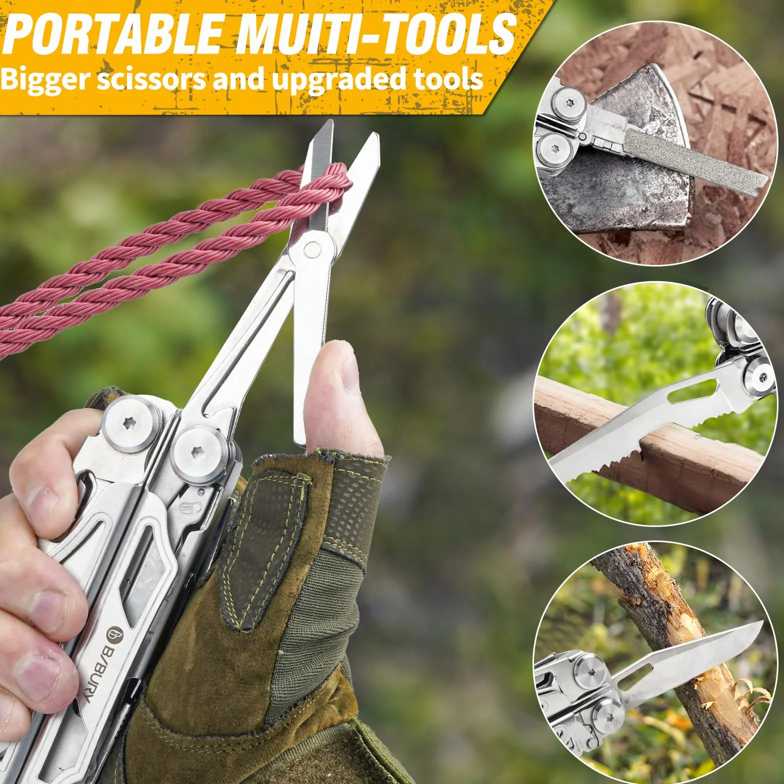 BIBURY Pinza Multiuso Multifunzione in Acciaio Inox Multitool con Forbici e Seghe Sostituibili