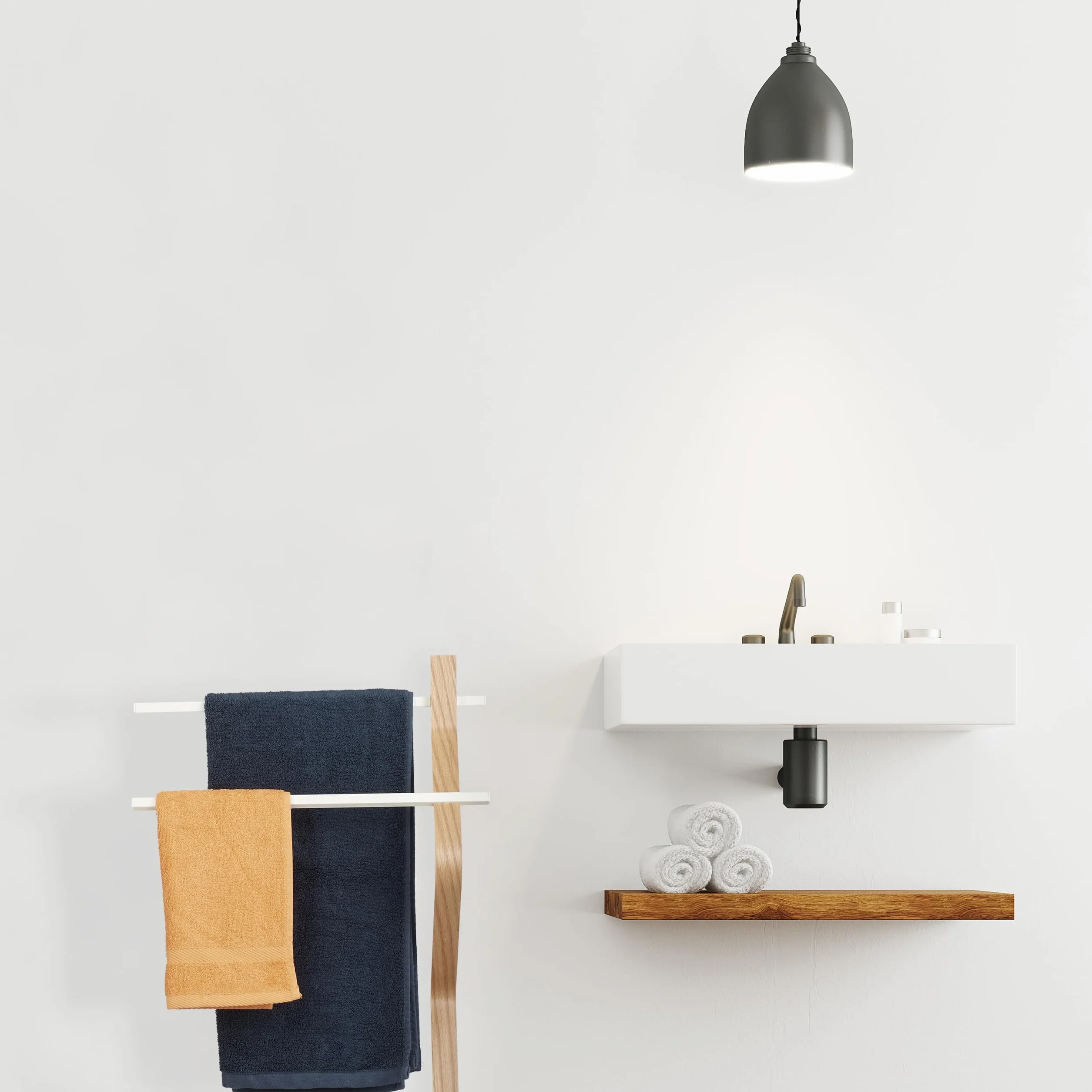 Relaxdays Portasciugamani da Terra a 2 Bracci, Legno e Metallo, Bianco Naturale