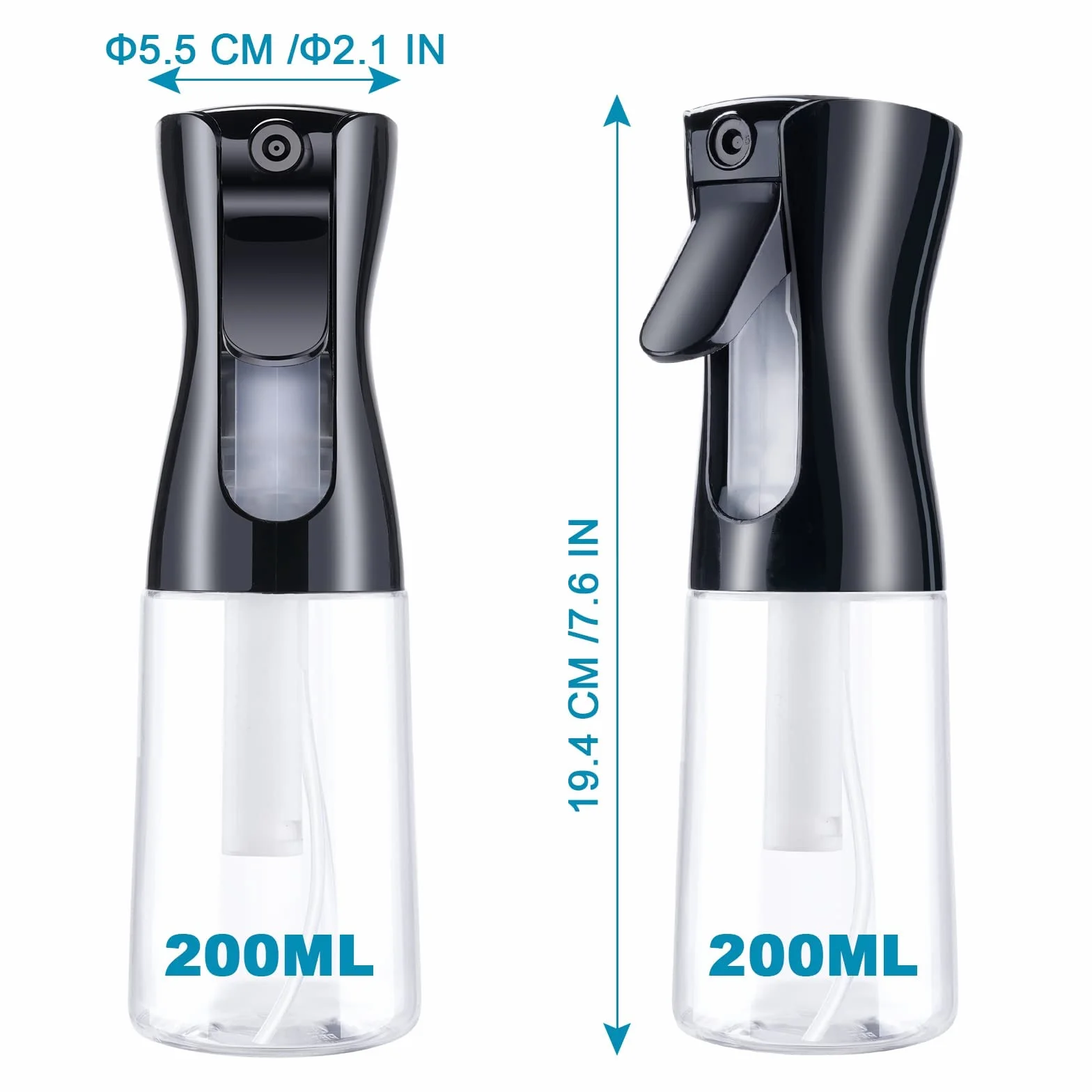 URAQT Bottigliette Spray, 200ML Spruzzino Nebulizzatore, Flacone Spray per Acqua Continua Vuoto Flacone Spray per Capelli per Acconciature, Piante, Animali Domestici, Pulizia (Copertina Nero)