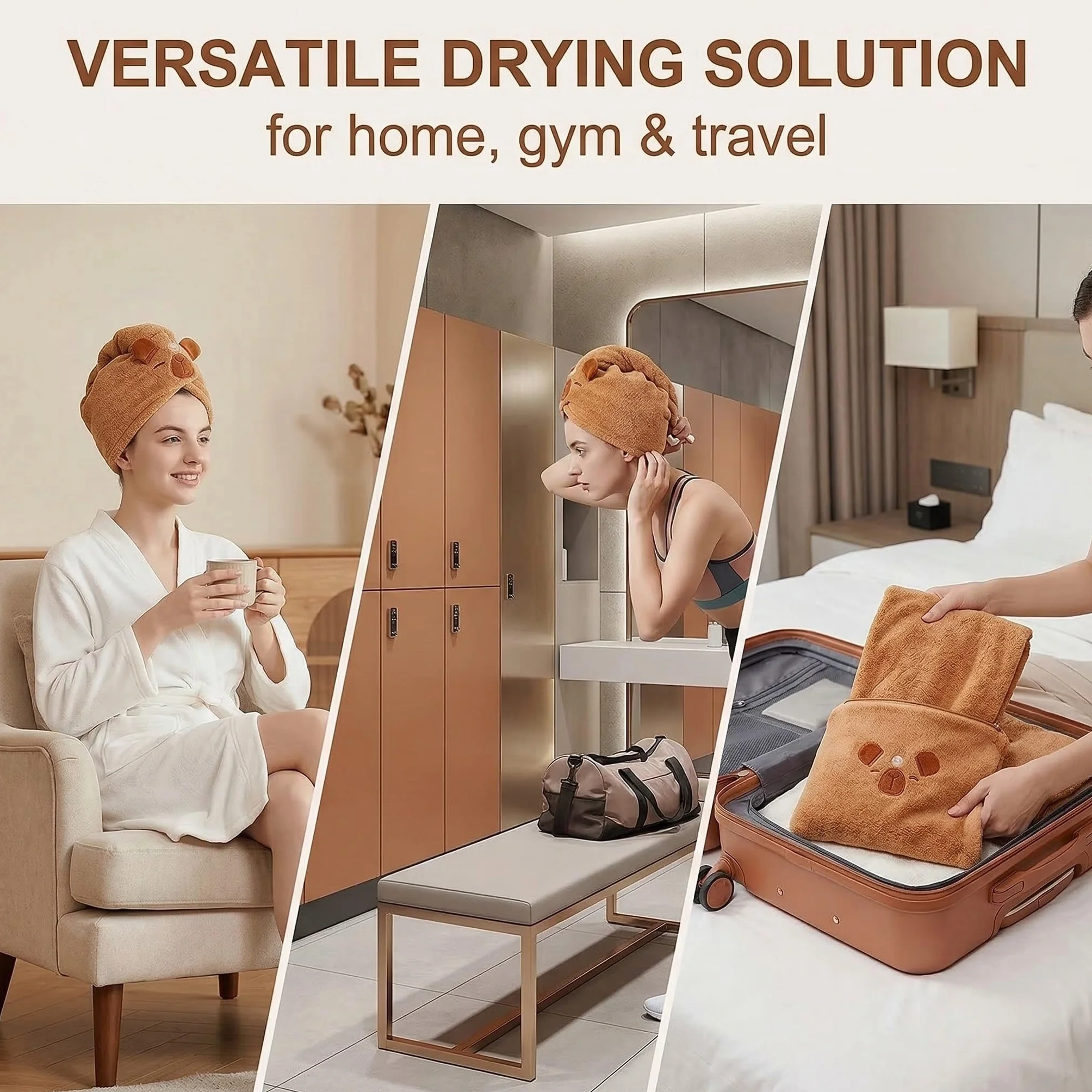 1 Pezzi Capybara Asciugamano per Capelli, Turbante Asciugacapelli, Asciugatura Rapida Turbante Super Assorbente con Bottone per Donne Capelli Lunghi