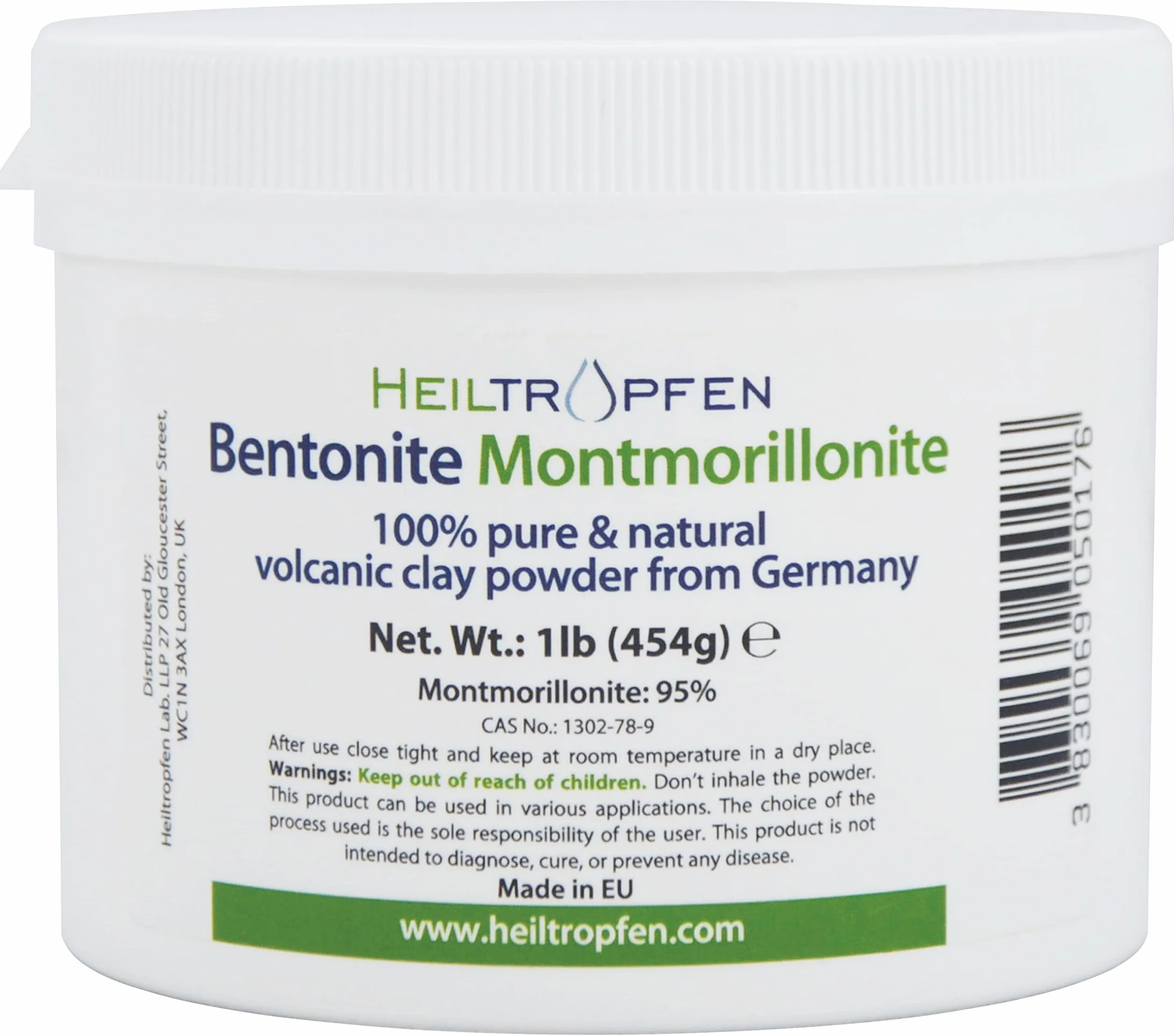 Polvere di Montmorillonite di bentonite | 1 lb - 454 g | ULTRA FINE | Contenuto di Montmorillonite 95% | Polvere minerale naturale | Heiltropfen®