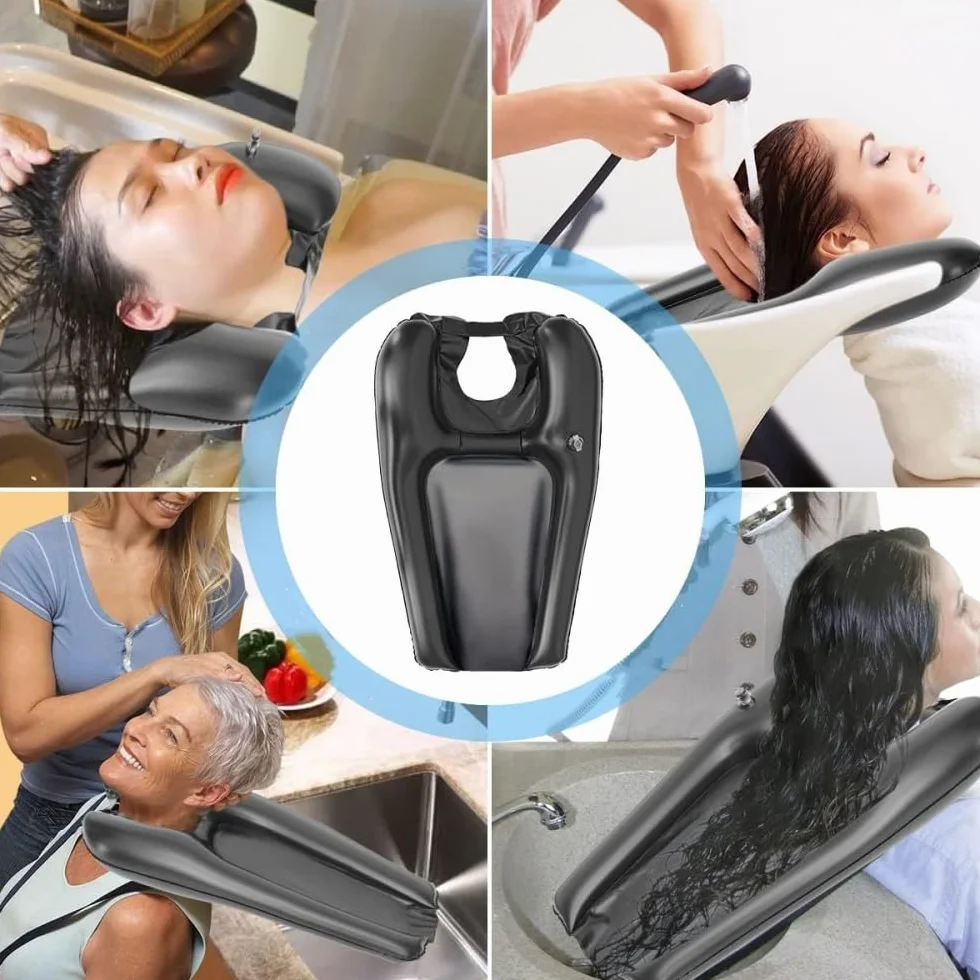 Lavacapelli da Viaggio Pieghevole, Poggiatesta per Lavare Capelli Lavandino Casa, Per Testa Anziani, Donne Incinta, Bambini, Infortunati nero