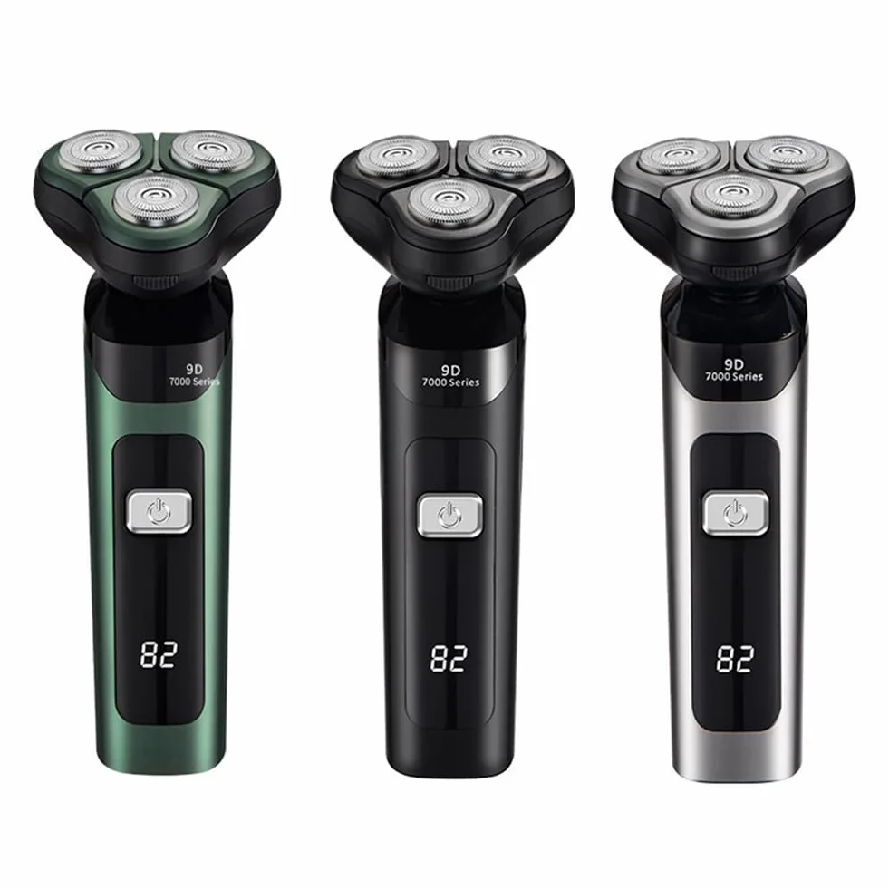 Rasoio elettrico Display digitale LCD a tre teste galleggiante ricaricabile intelligente rasoio impermeabile ricarica tipo C nero