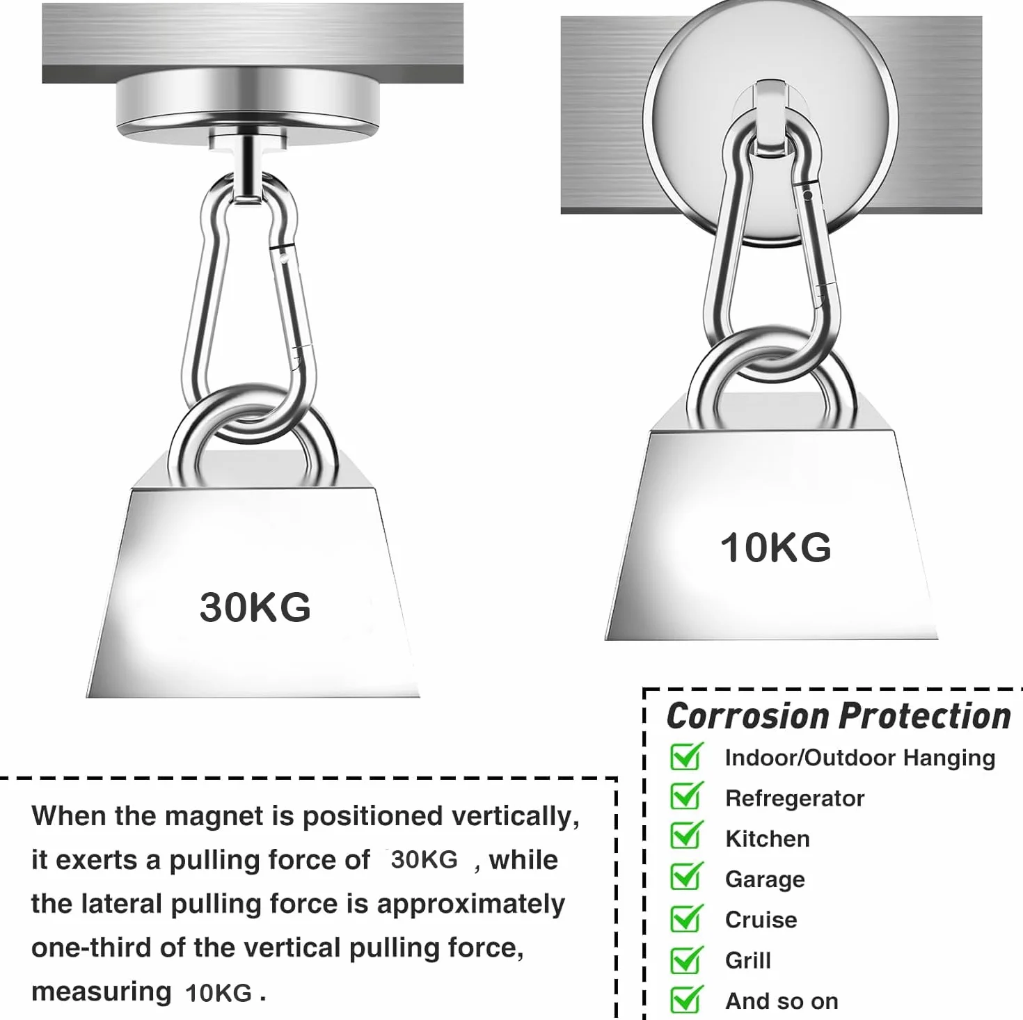Calamite Neodimio 30KG 4 Pezzi Ganci Magnetici 32mm Ruotabili 360° per Frigorifero Cucina Garage