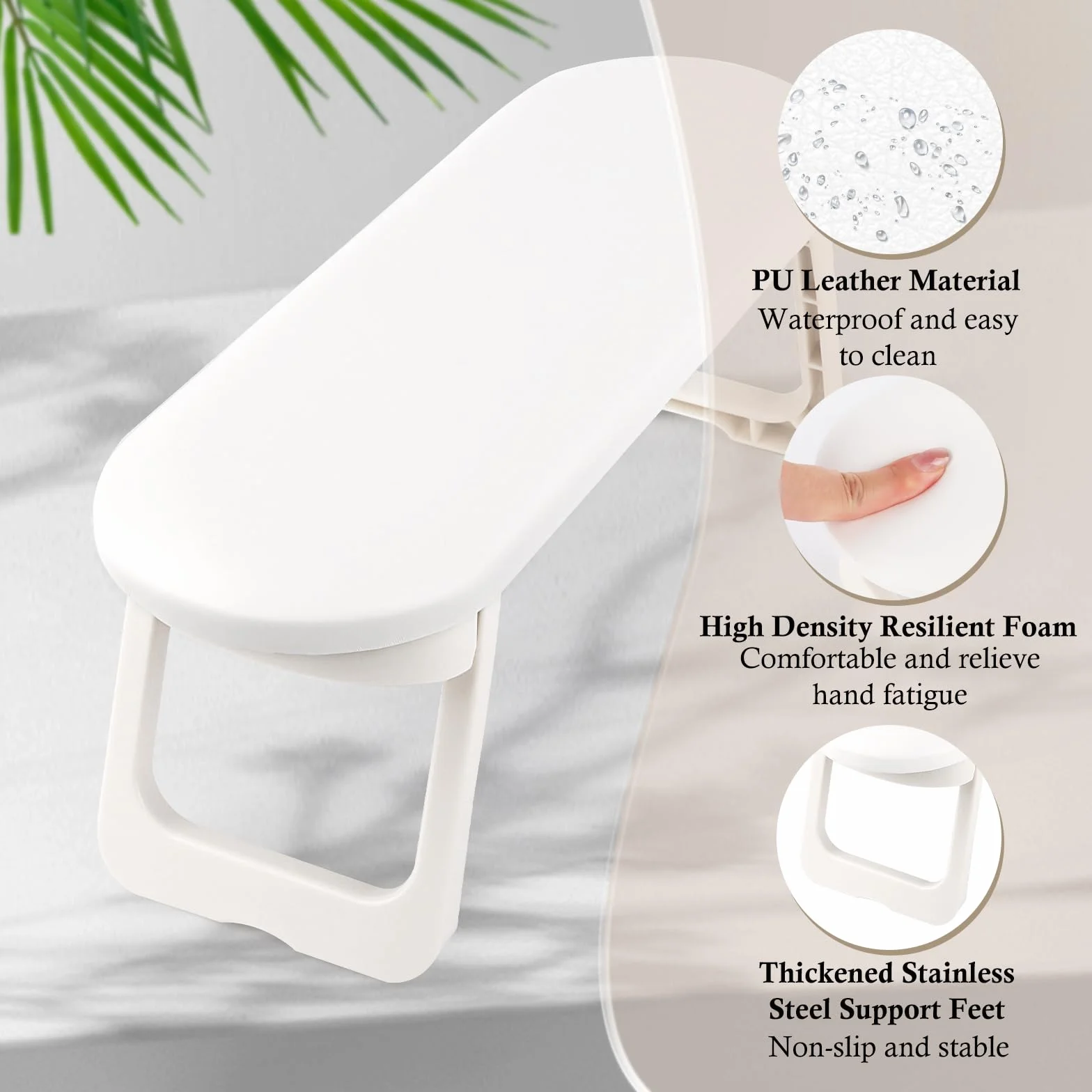 NVIYAM Poggiamano per Unghie Manicure, Poggiamano per Unghie Pieghevole in Pelle PU Cuscino, Poggia Mani per Unghie Professionale, Cuscino per Unghie Antiscivolo per Nail Art, Bianco