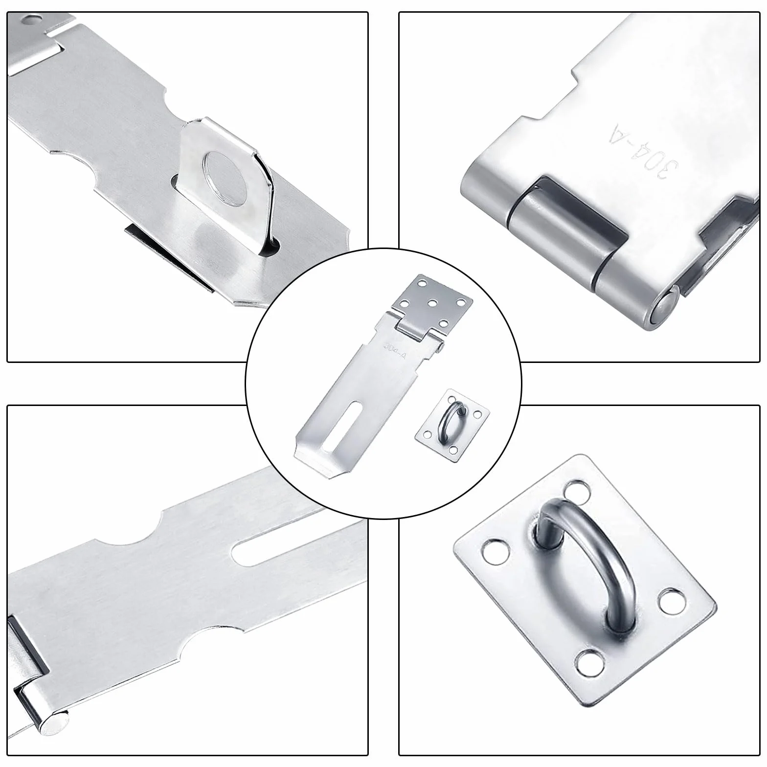 Chiavistello Porta in Acciaio Inossidabile 4 Pezzi Lucchetto Hasp per Camera da Letto Armadio